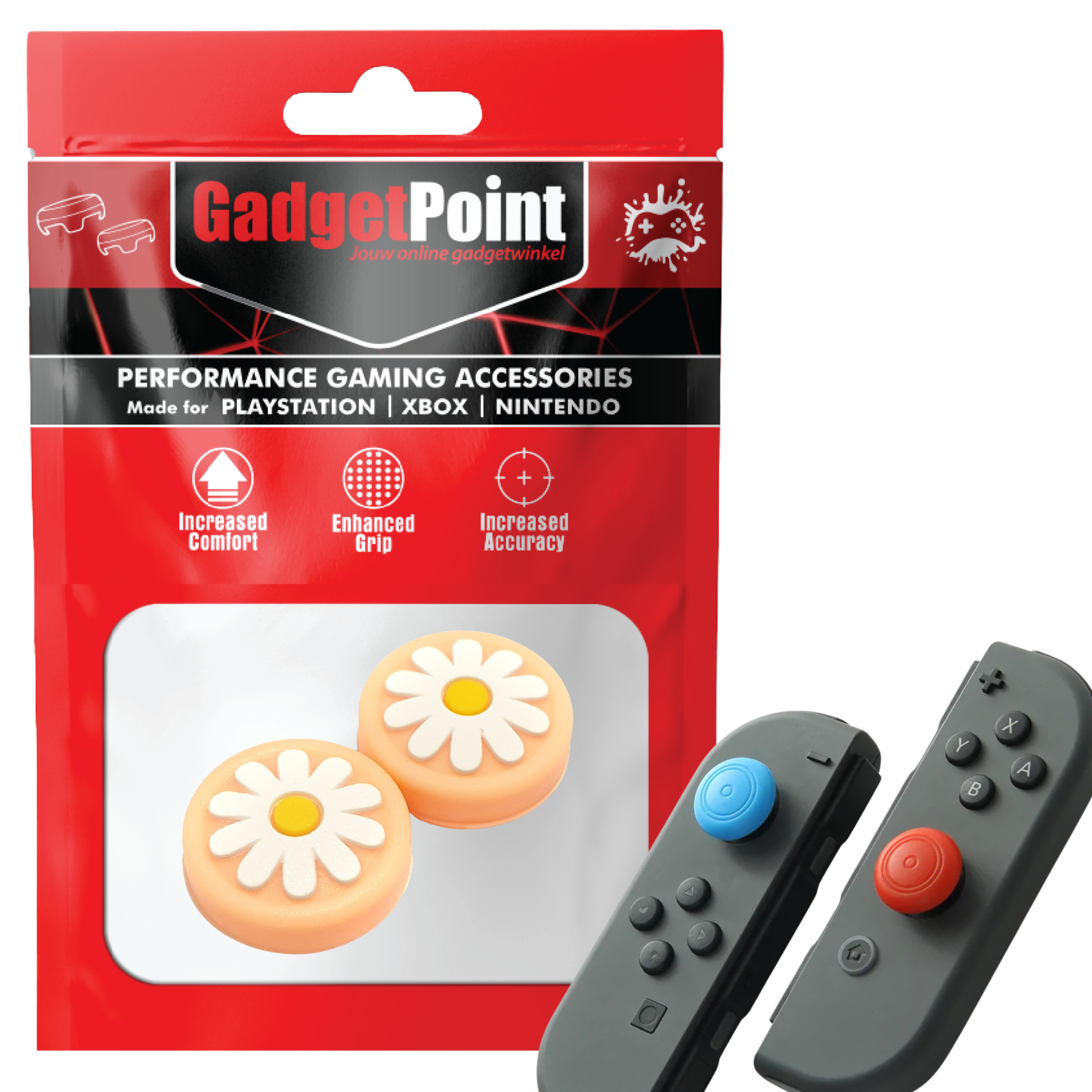 Thumb Grips voor Nintendo Switch Joy-Con Controllers - Gaming Thumbgrips - Performance Thumbsticks - Anti-Slip Joystick Caps - Bescherming Accessoires - Bloemetjes - Oranje