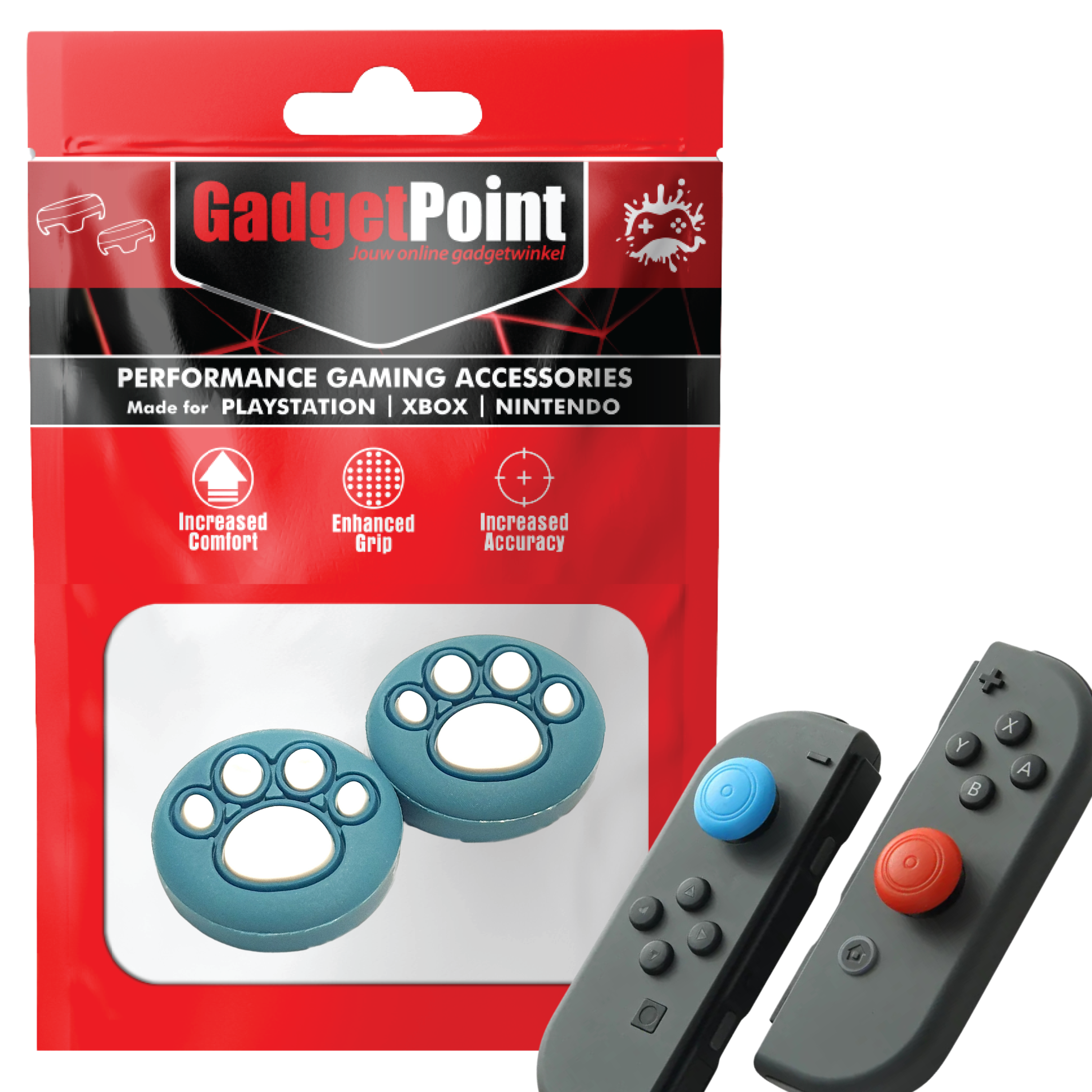 Thumb Grips voor Nintendo Switch Joy-Con Controllers - Gaming Thumbgrips - Performance Thumbsticks - Anti-Slip Joystick Caps - Bescherming Accessoires - Pootjes - Blauw met Wit