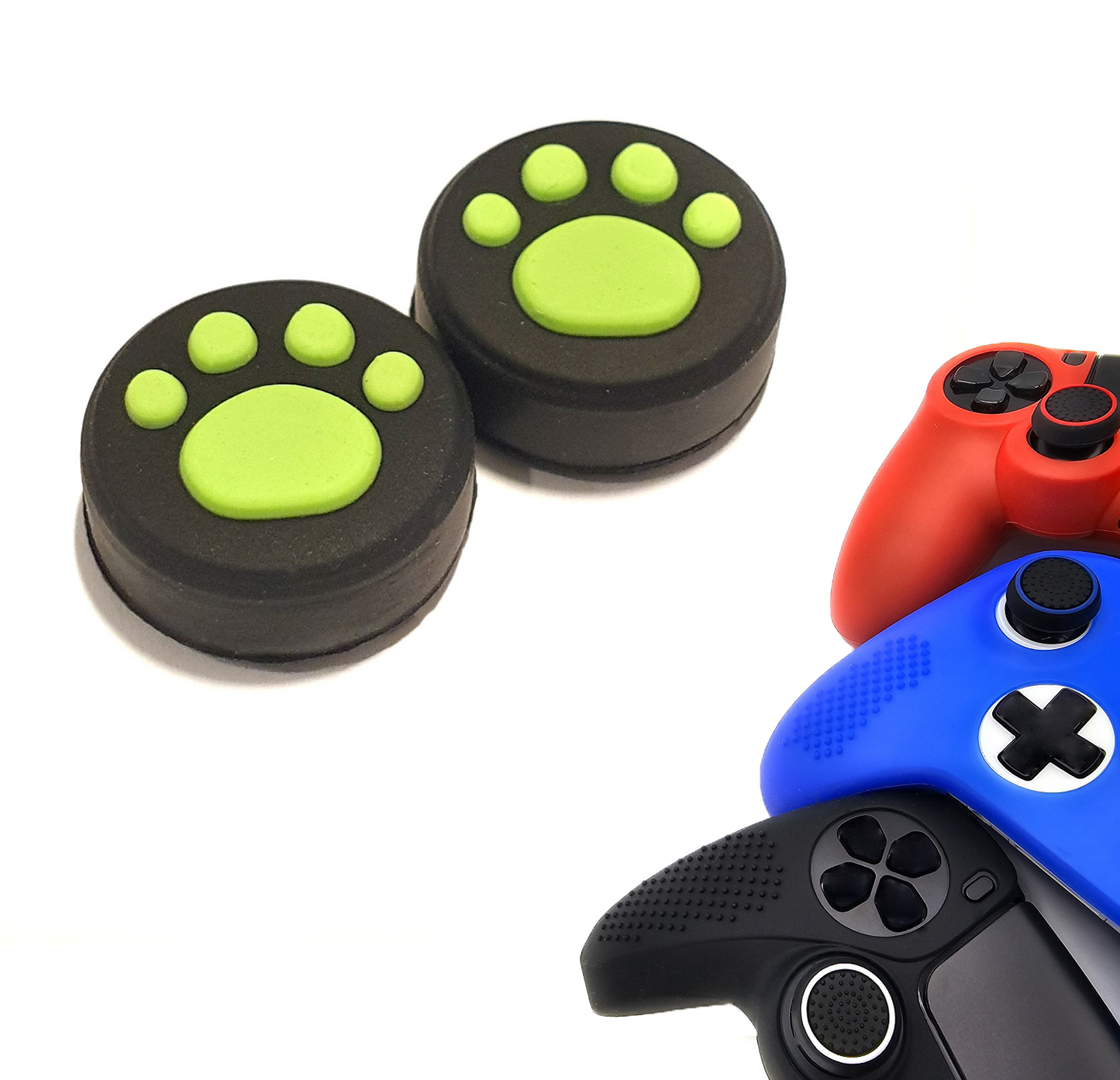 Gaming Thumbgrips | Performance Antislip Thumbsticks | Joystick Cap Thumb Grips | Pootjes - Zwart met Groen | Accessoires geschikt voor Playstation PS4 PS5 & Xbox & Nintendo Pro Controller