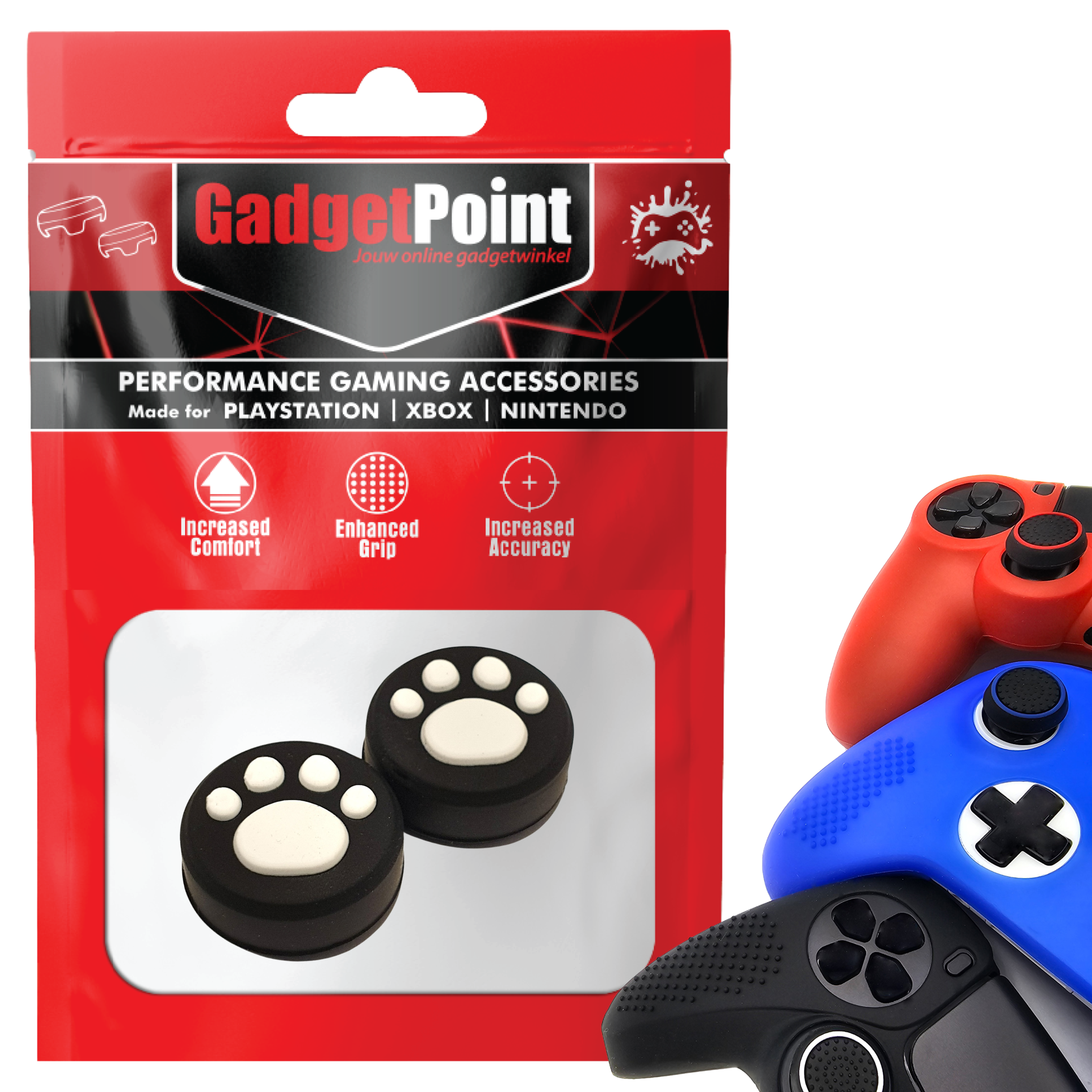 Thumb Grips voor PS5, PS4, PlayStation, Xbox Series X/S, One, 360 & Nintendo Switch Pro Controller - Gaming Thumbgrips - Performance Thumbsticks - Anti-Slip Joystick Caps - Bescherming Accessoires - Pootjes - Zwart met Wit