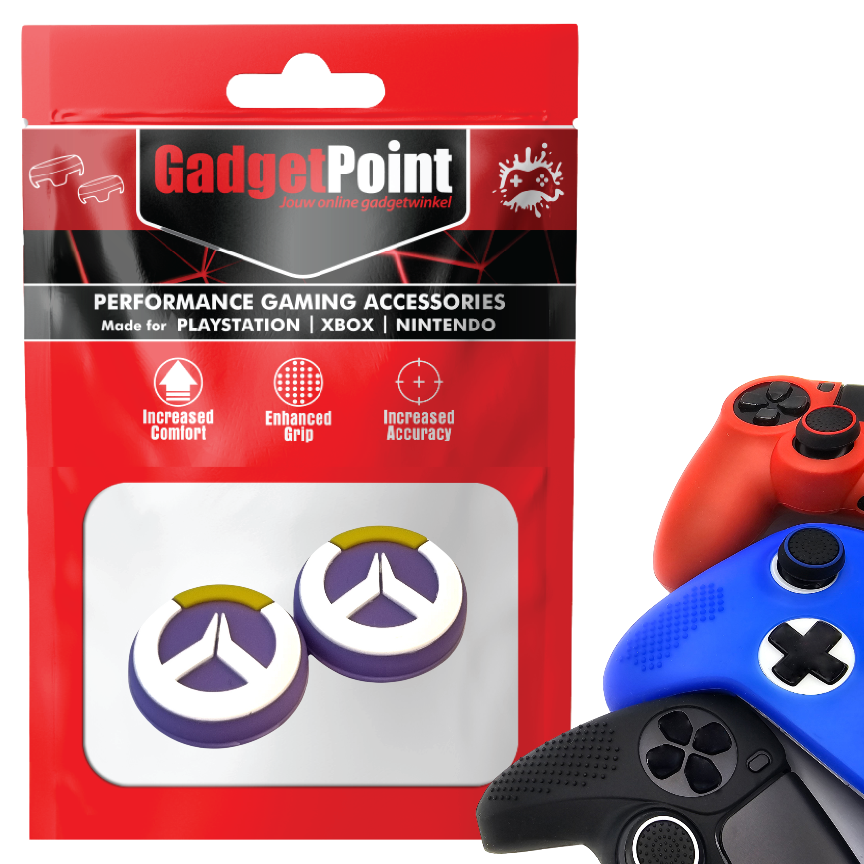Thumb Grips voor PS5, PS4, PlayStation, Xbox Series X/S, One, 360 & Nintendo Switch Pro Controller - Gaming Thumbgrips - Performance Thumbsticks - Anti-Slip Joystick Caps - Bescherming Accessoires - Paars met Wit/Geel