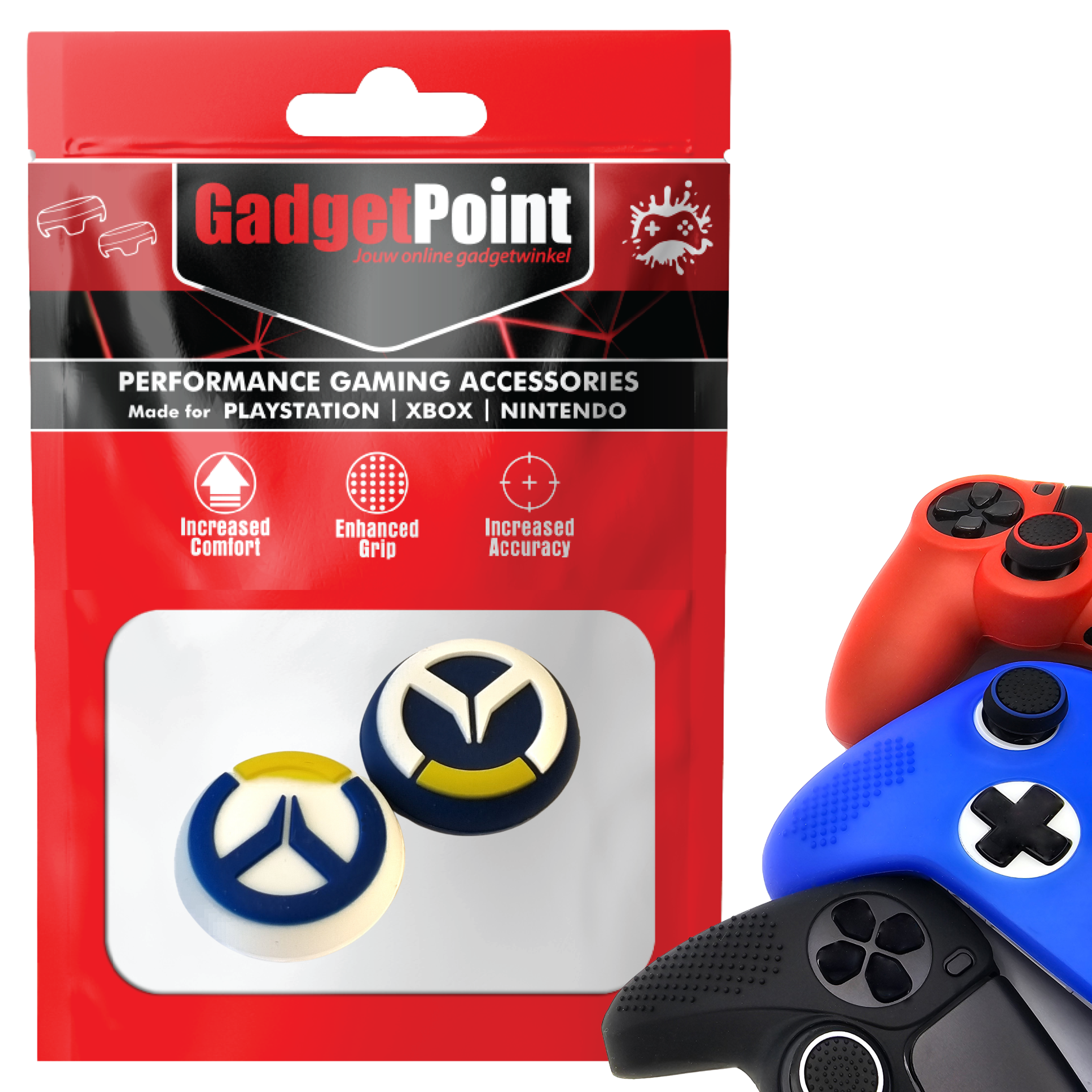 Thumb Grips voor PS5, PS4, PlayStation, Xbox Series X/S, One, 360 & Nintendo Switch Pro Controller - Gaming Thumbgrips - Performance Thumbsticks - Anti-Slip Joystick Caps - Bescherming Accessoires - Blauw/Wit met Geel