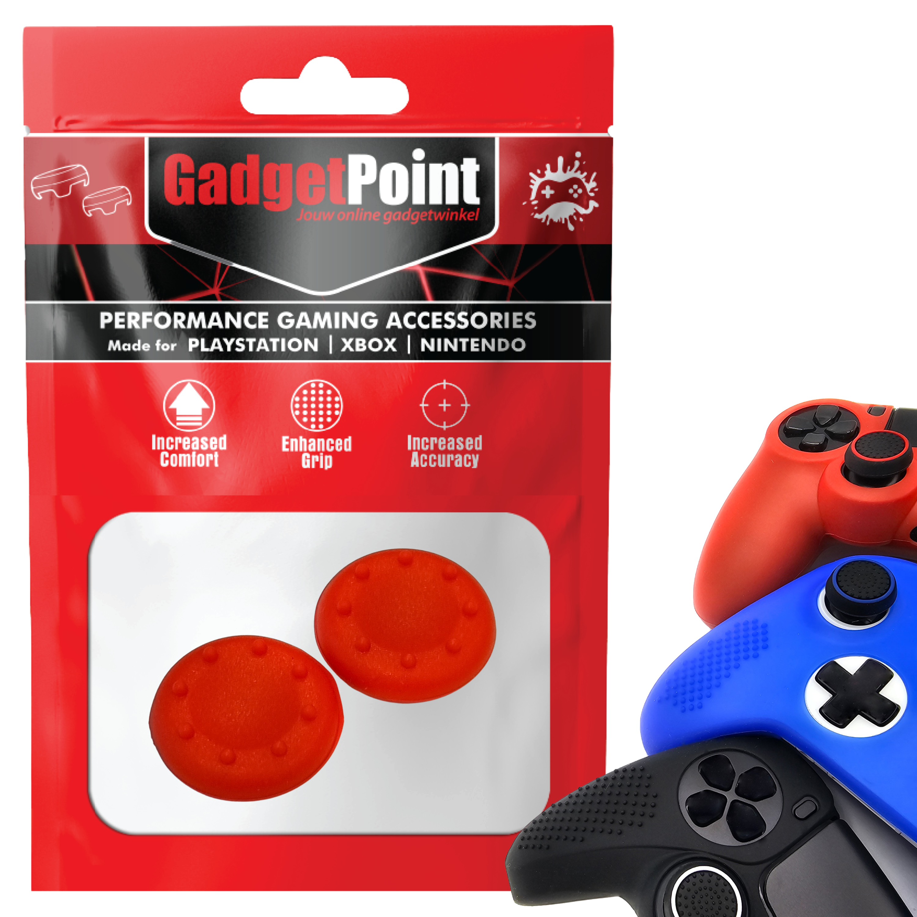 Thumb Grips voor PS5, PS4, PlayStation, Xbox Series X/S, One, 360 & Nintendo Switch Pro Controller - Gaming Thumbgrips - Performance Thumbsticks - Anti-Slip Joystick Caps - Bescherming Accessoires - Thumbgrips 8 stippen - Rood