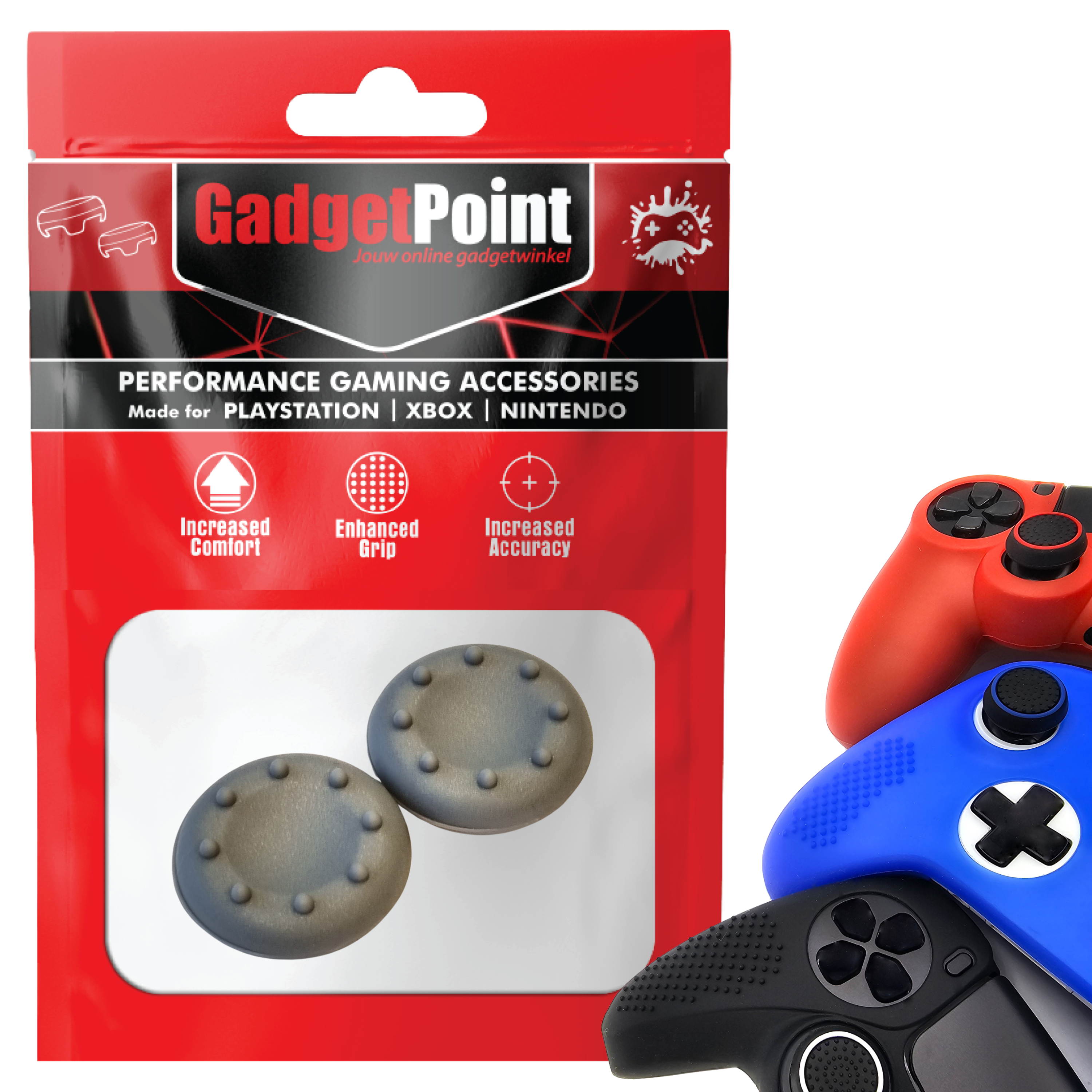 Thumb Grips voor PS5, PS4, PlayStation, Xbox Series X/S, One, 360 & Nintendo Switch Pro Controller - Gaming Thumbgrips - Performance Thumbsticks - Anti-Slip Joystick Caps - Bescherming Accessoires - Thumbgrips 8 stippen - Grijs