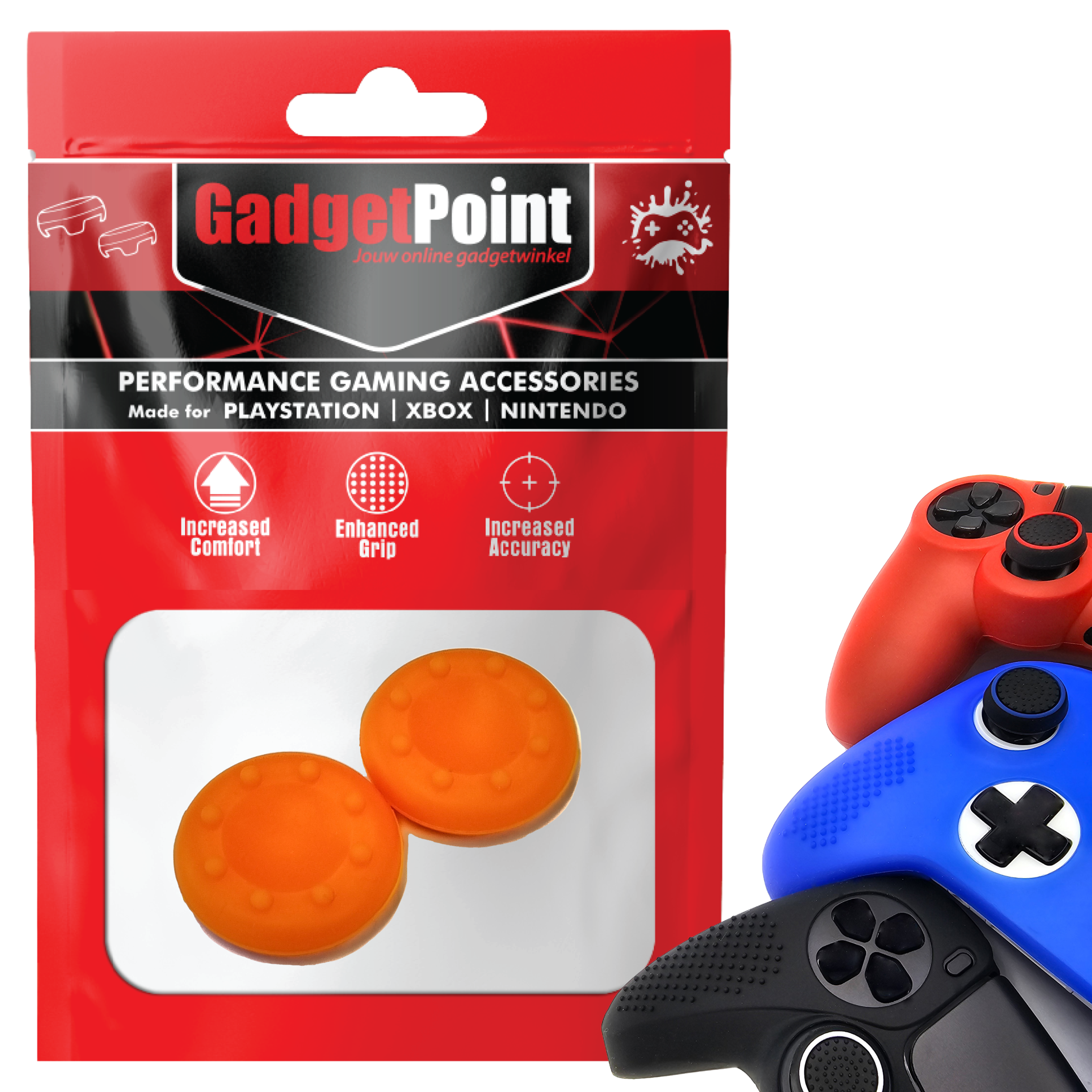 Thumb Grips for PS5, PS4, PlayStation, Xbox Series X/S, One, 360 & Nintendo Switch Pro Controller - Gaming Thumbgrips - Performance Thumbsticks - Anti-Slip Joystick Caps - Protection Accessories - Thumbgrips 8 dots - Orange