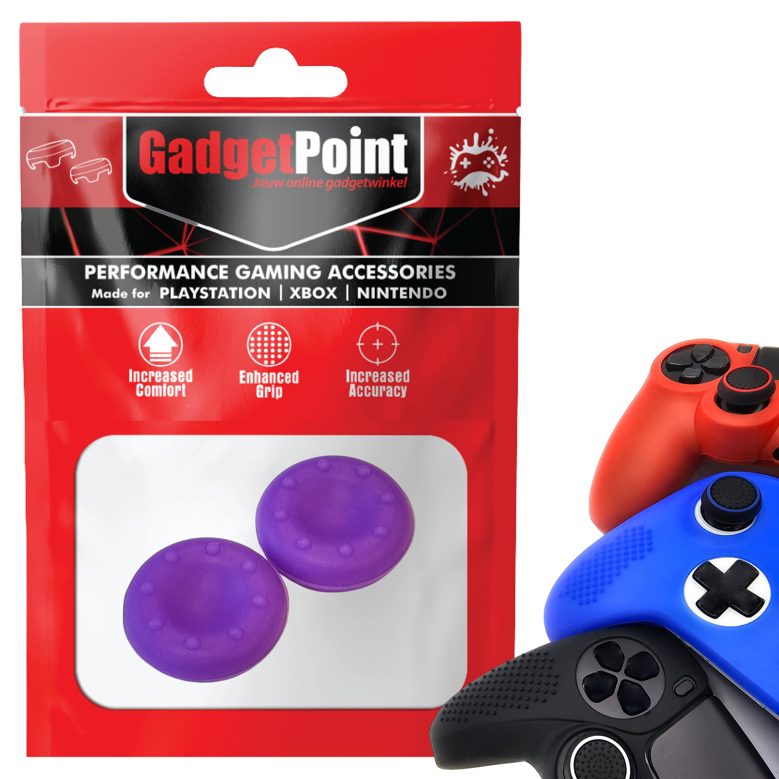 Thumb Grips voor PS5, PS4, PlayStation, Xbox Series X/S, One, 360 & Nintendo Switch Pro Controller - Gaming Thumbgrips - Performance Thumbsticks - Anti-Slip Joystick Caps - Bescherming Accessoires - Thumbgrips 8 stippen - Paars
