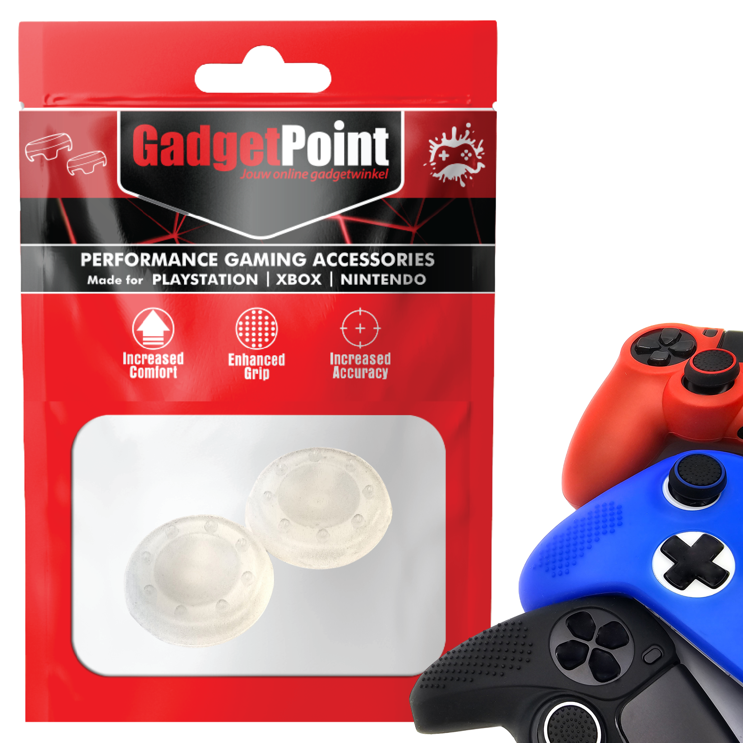 Thumb Grips voor PS5, PS4, PlayStation, Xbox Series X/S, One, 360 & Nintendo Switch Pro Controller - Gaming Thumbgrips - Performance Thumbsticks - Anti-Slip Joystick Caps - Bescherming Accessoires - Thumbgrips 8 stippen - Transparant