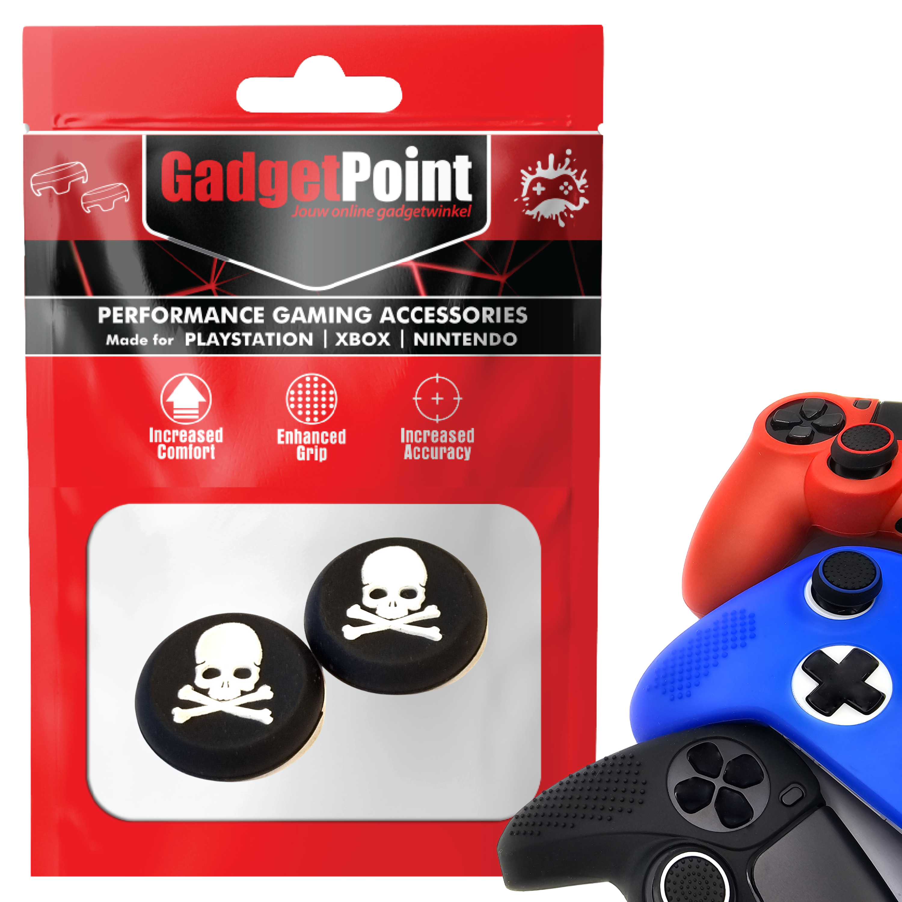 Thumb Grips voor PS5, PS4, PlayStation, Xbox Series X/S, One, 360 & Nintendo Switch Pro Controller - Gaming Thumbgrips - Performance Thumbsticks - Anti-Slip Joystick Caps - Bescherming Accessoires - Skelet - Zwart met Wit