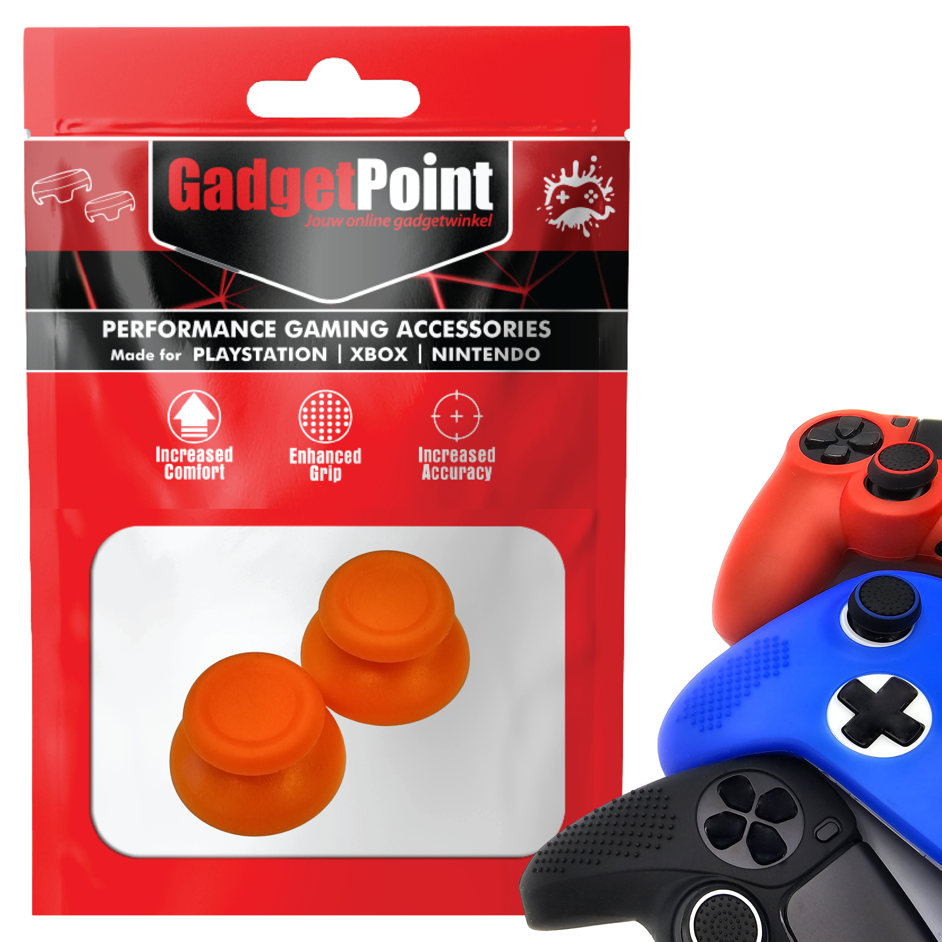 Thumb Grips voor PS5, PS4, PlayStation, Xbox Series X/S, One, 360 & Nintendo Switch Pro Controller - Gaming Thumbgrips - Performance Thumbsticks - Anti-Slip Joystick Caps - Bescherming Accessoires - Joy Sticks - Oranje