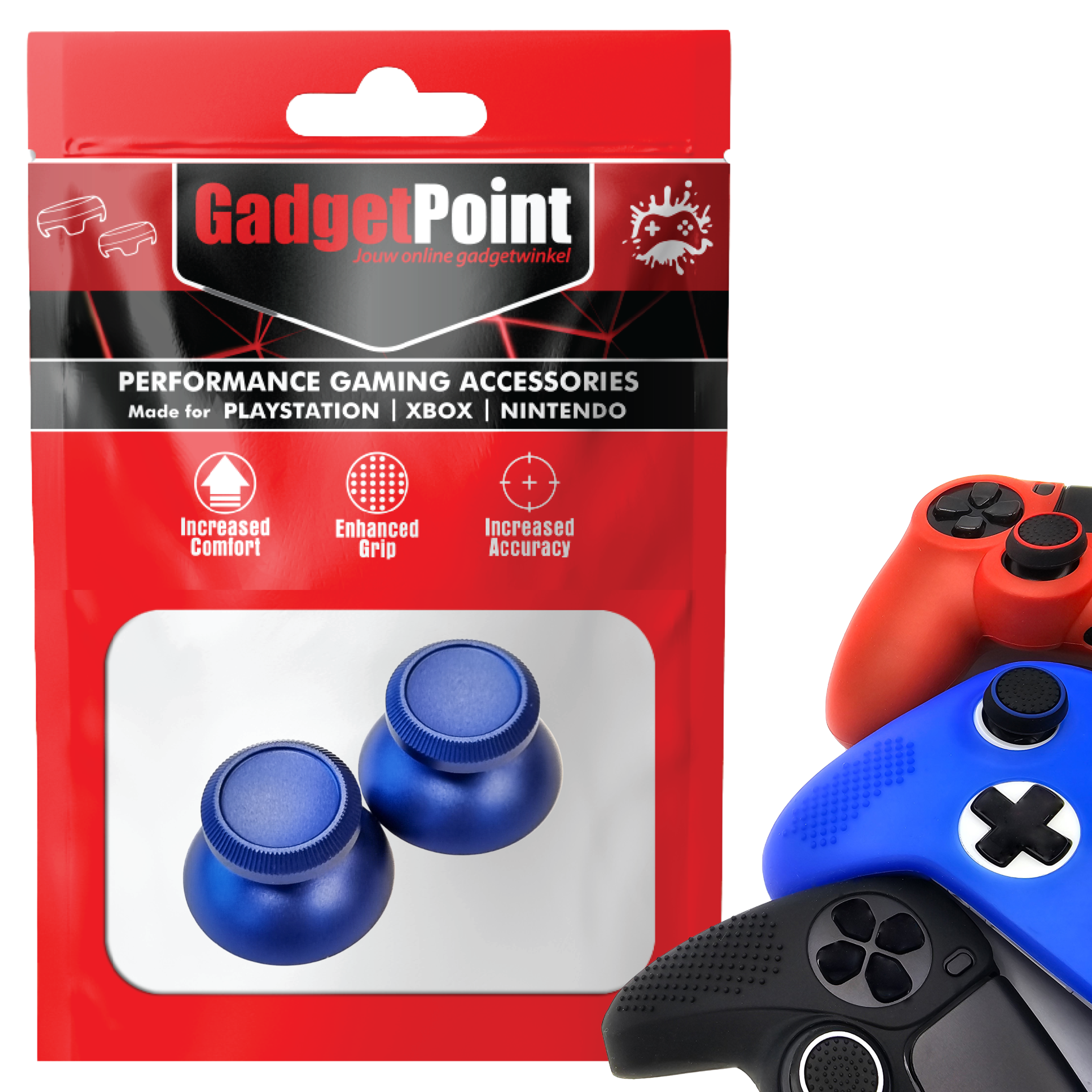 Thumb Grips for PS5, PS4, PlayStation, Xbox Series X/S, One, 360 & Nintendo Switch Pro Controller - Gaming Thumbgrips - Performance Thumbsticks - Anti-Slip Joystick Caps - Protection Accessories - Glossy - Blue