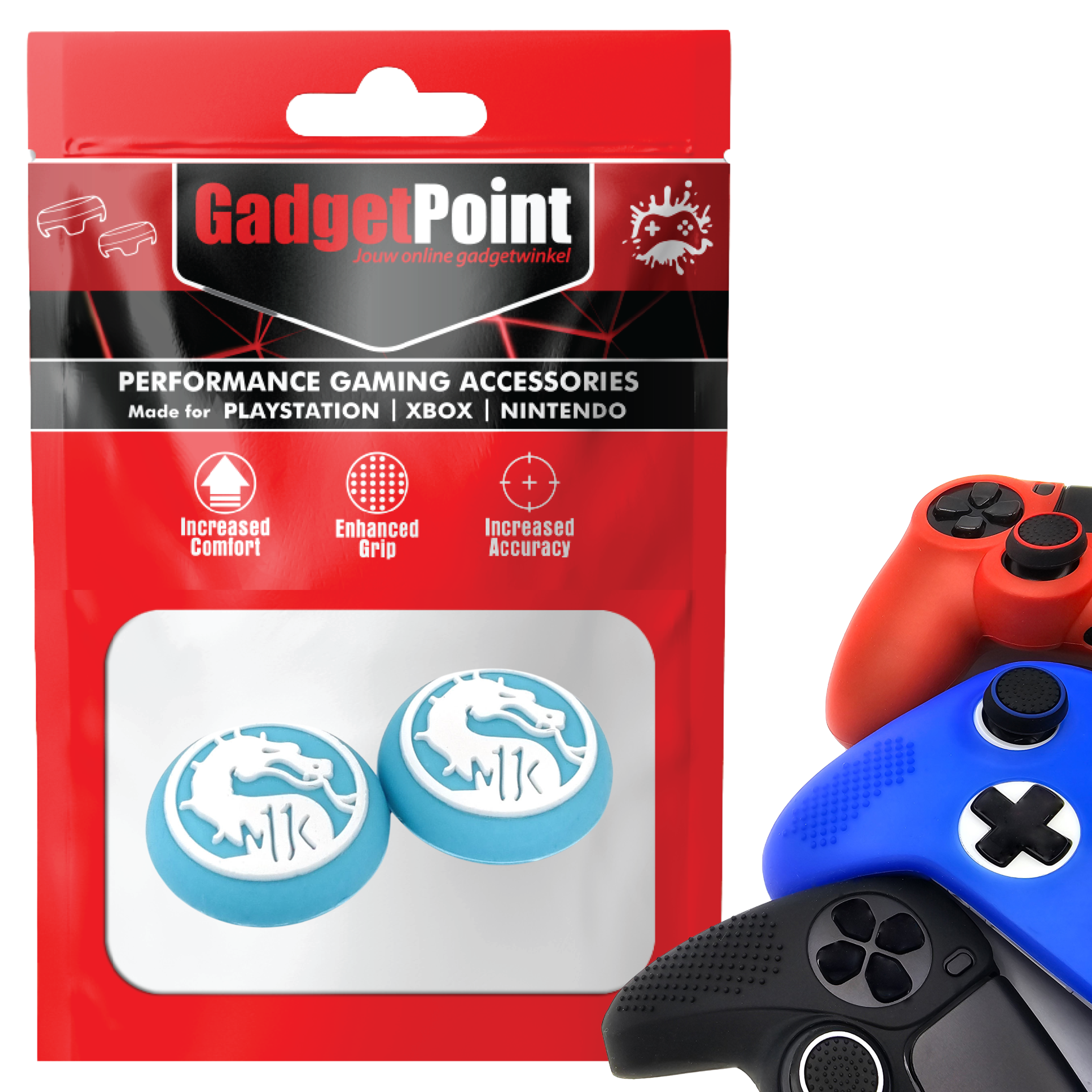 Thumb Grips voor PS5, PS4, PlayStation, Xbox Series X/S, One, 360 & Nintendo Switch Pro Controller - Gaming Thumbgrips - Performance Thumbsticks - Anti-Slip Joystick Caps - Bescherming Accessoires - Draak - Blauw