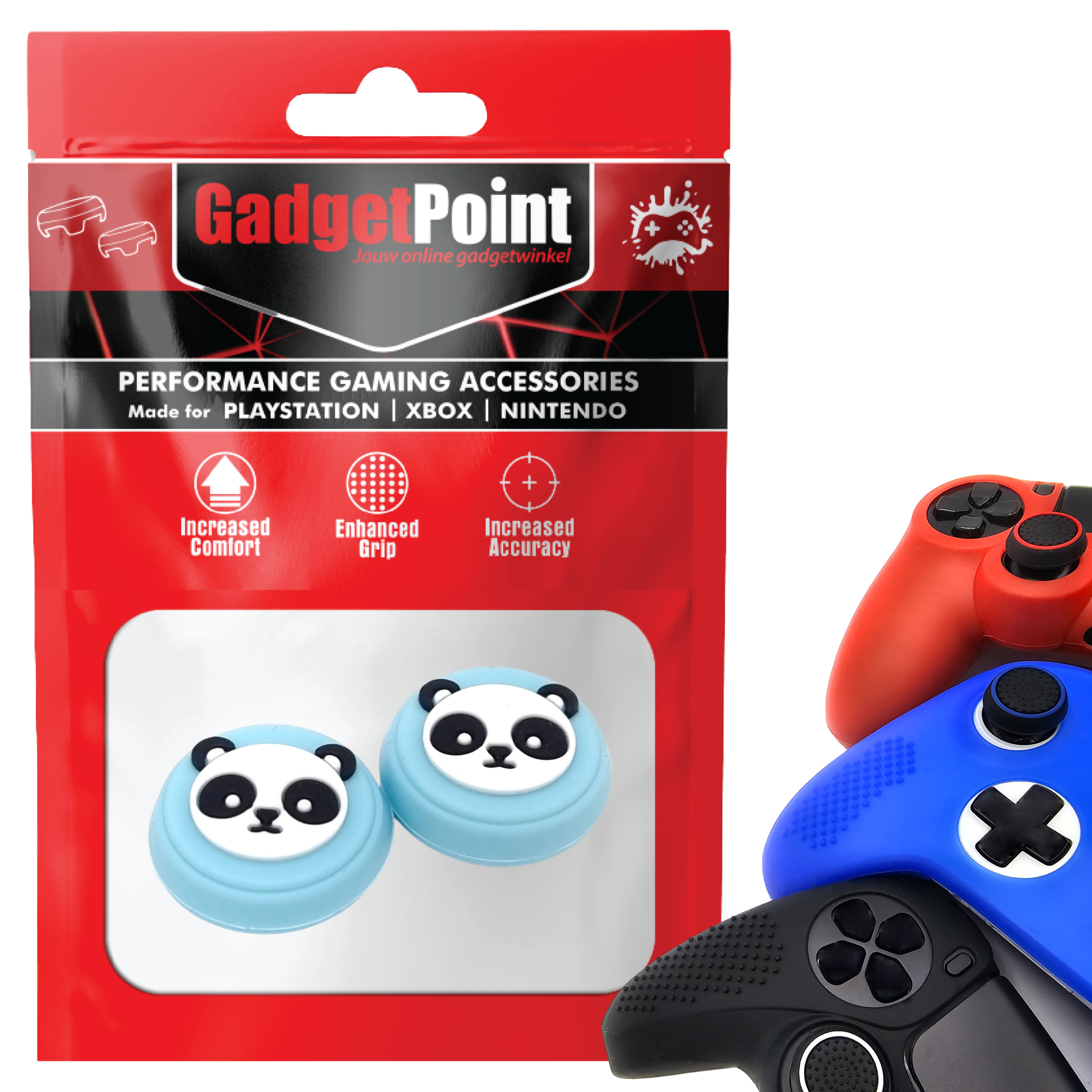 Thumb Grips voor PS5, PS4, PlayStation, Xbox Series X/S, One, 360 & Nintendo Switch Pro Controller - Gaming Thumbgrips - Performance Thumbsticks - Anti-Slip Joystick Caps - Bescherming Accessoires - Panda - Blauw