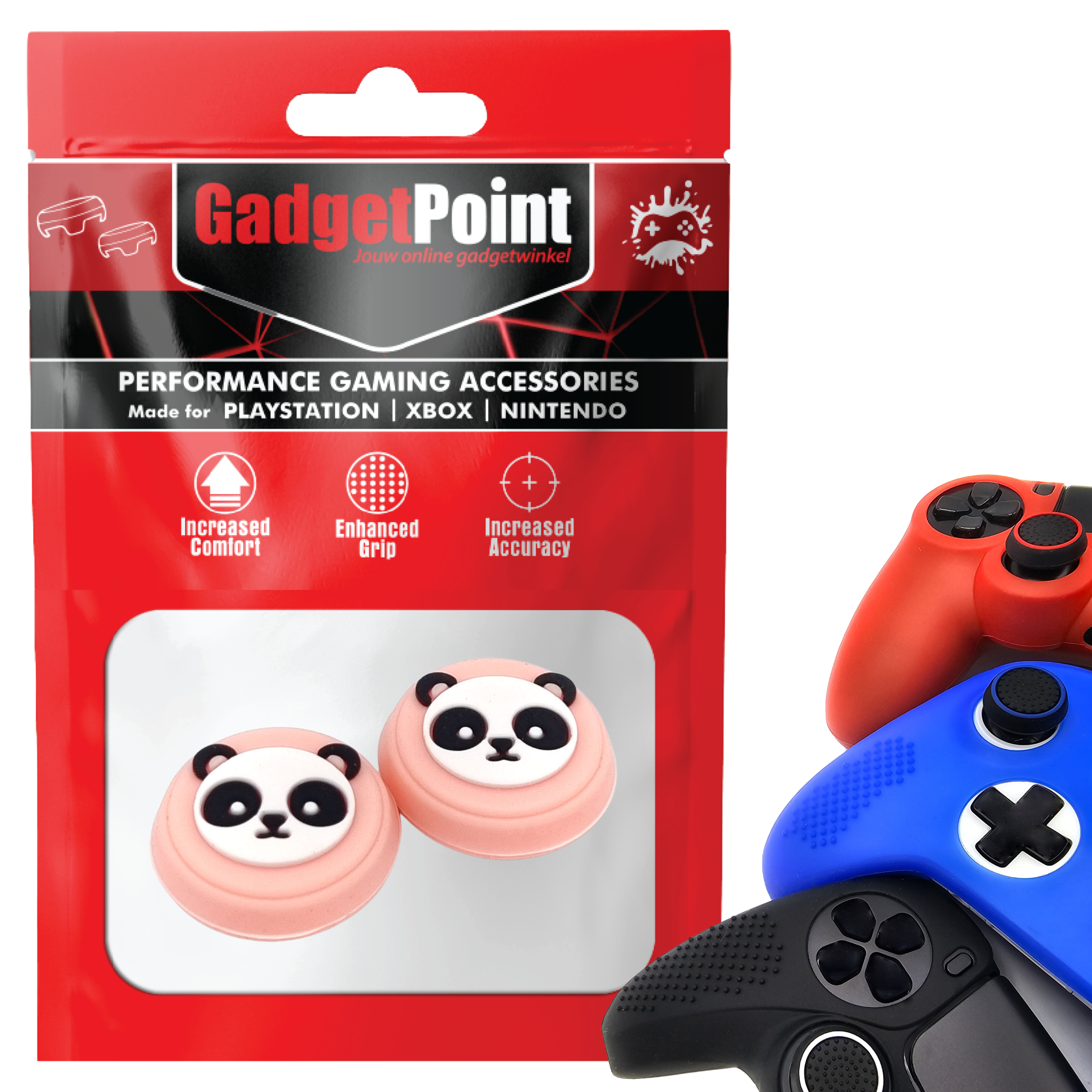 Thumb Grips voor PS5, PS4, PlayStation, Xbox Series X/S, One, 360 & Nintendo Switch Pro Controller - Gaming Thumbgrips - Performance Thumbsticks - Anti-Slip Joystick Caps - Bescherming Accessoires - Panda - Roze