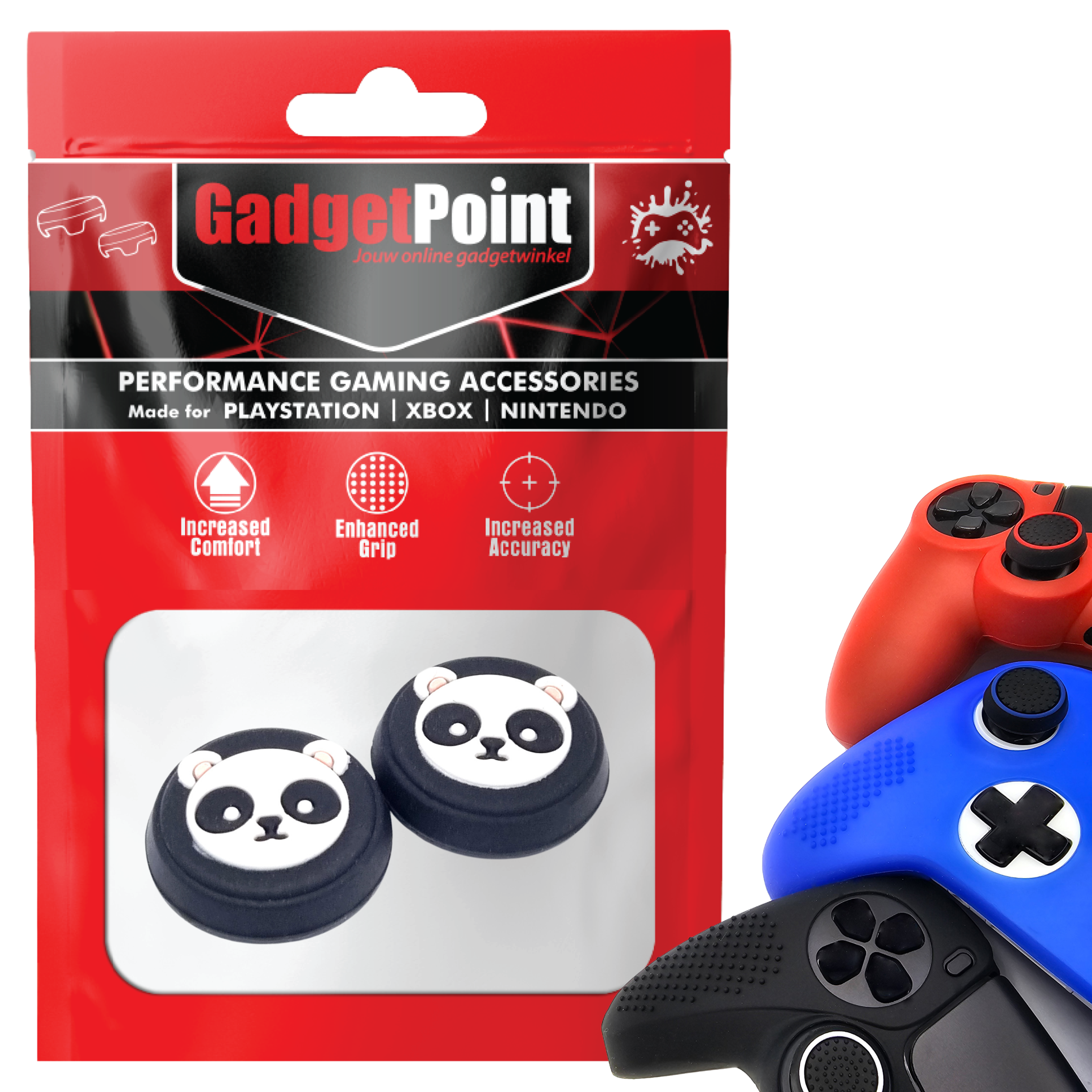 Thumb Grips voor PS5, PS4, PlayStation, Xbox Series X/S, One, 360 & Nintendo Switch Pro Controller - Gaming Thumbgrips - Performance Thumbsticks - Anti-Slip Joystick Caps - Bescherming Accessoires - Panda - Zwart