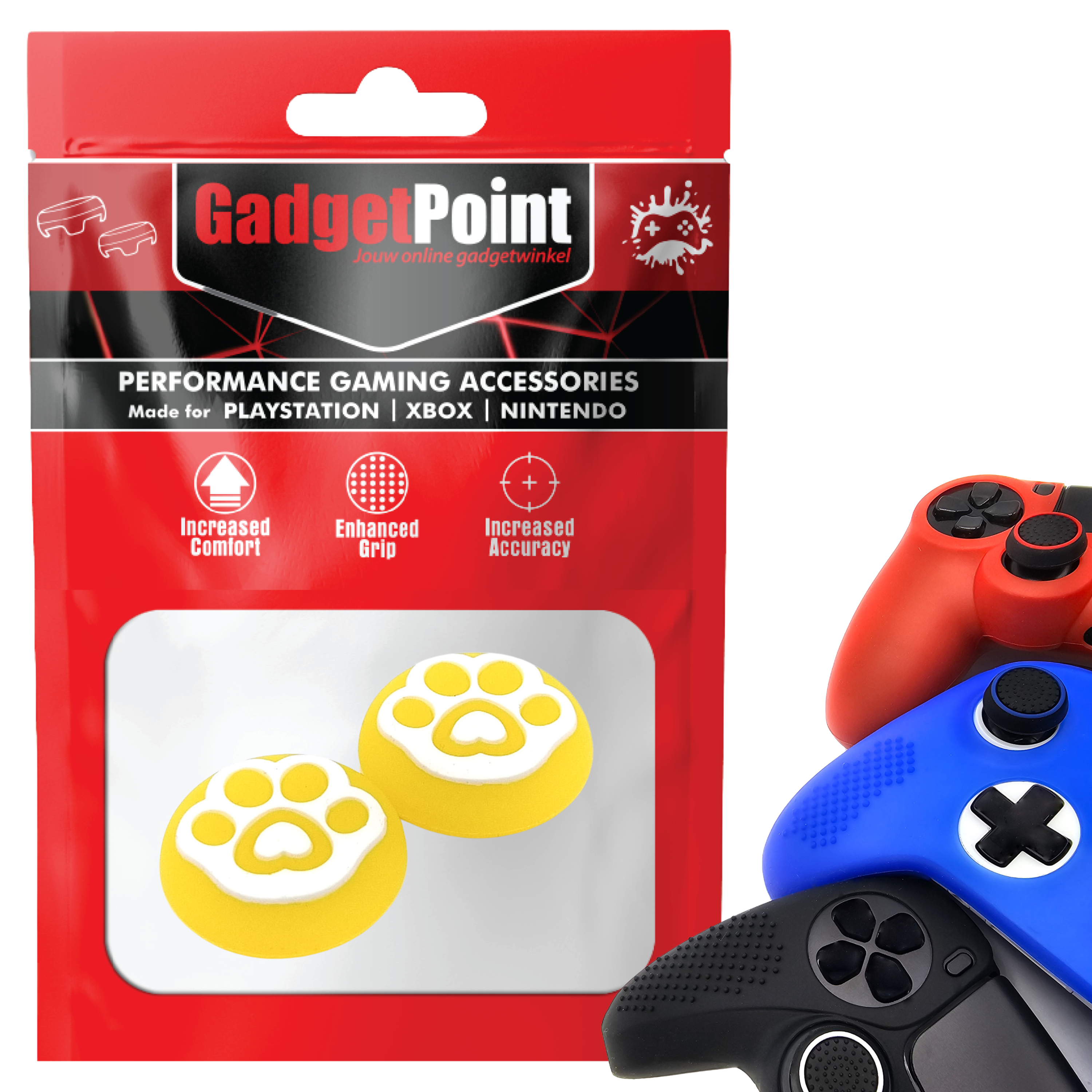 Thumb Grips voor PS5, PS4, PlayStation, Xbox Series X/S, One, 360 & Nintendo Switch Pro Controller - Gaming Thumbgrips - Performance Thumbsticks - Anti-Slip Joystick Caps - Bescherming Accessoires - Pootjes - Geel met Wit