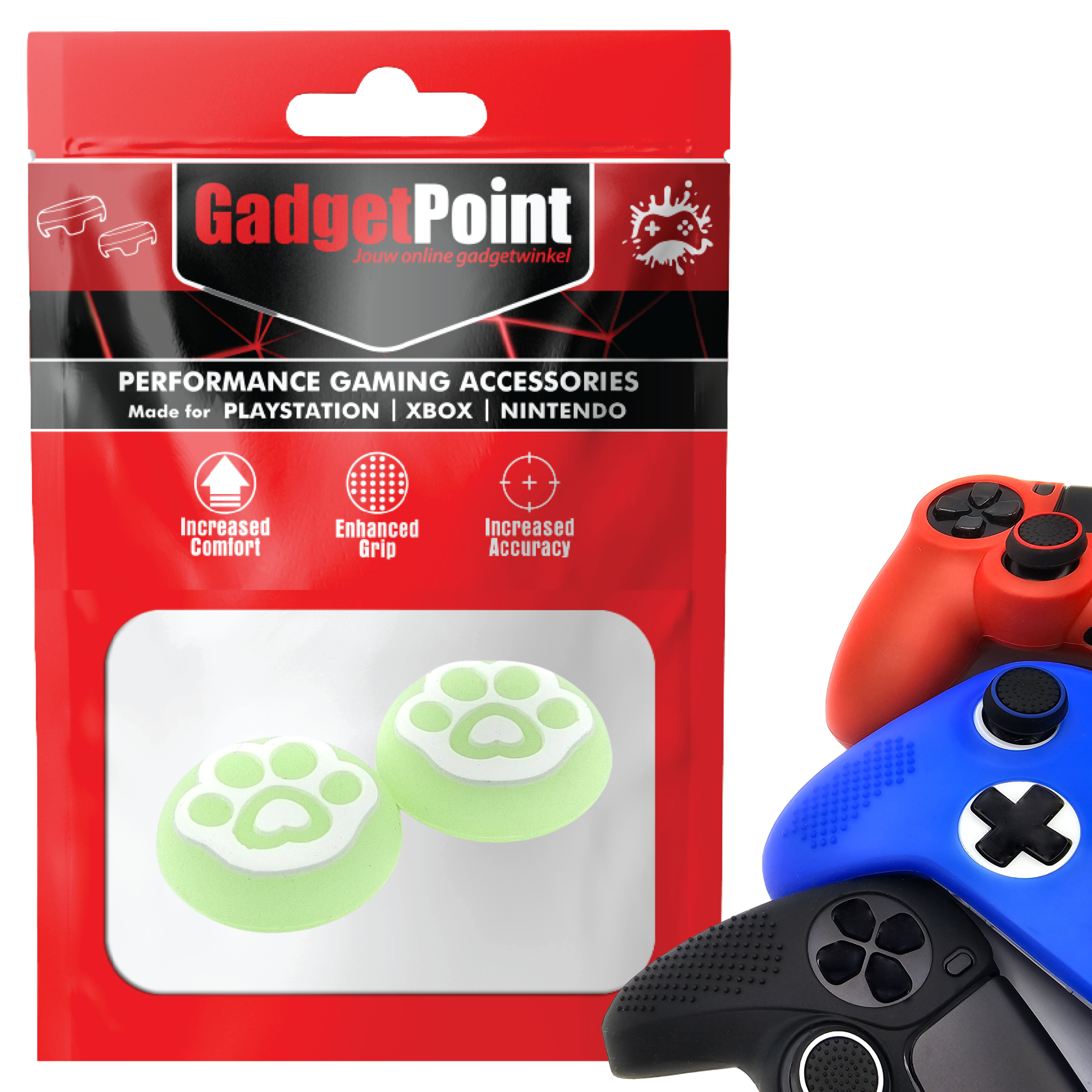 Thumb Grips voor PS5, PS4, PlayStation, Xbox Series X/S, One, 360 & Nintendo Switch Pro Controller - Gaming Thumbgrips - Performance Thumbsticks - Anti-Slip Joystick Caps - Bescherming Accessoires - Pootjes - Groen met Wit