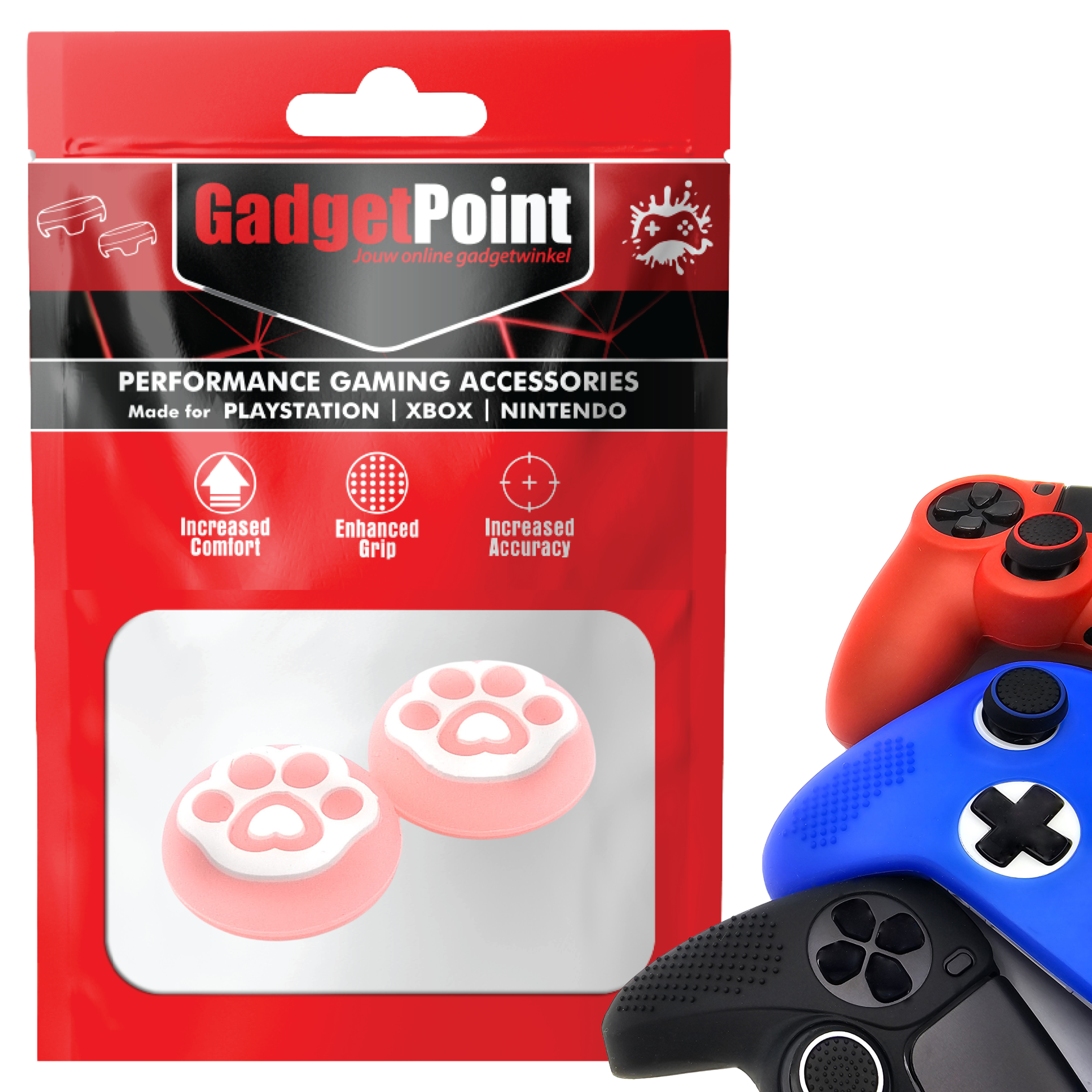 Thumb Grips voor PS5, PS4, PlayStation, Xbox Series X/S, One, 360 & Nintendo Switch Pro Controller - Gaming Thumbgrips - Performance Thumbsticks - Anti-Slip Joystick Caps - Bescherming Accessoires - Pootjes - Roze met Wit