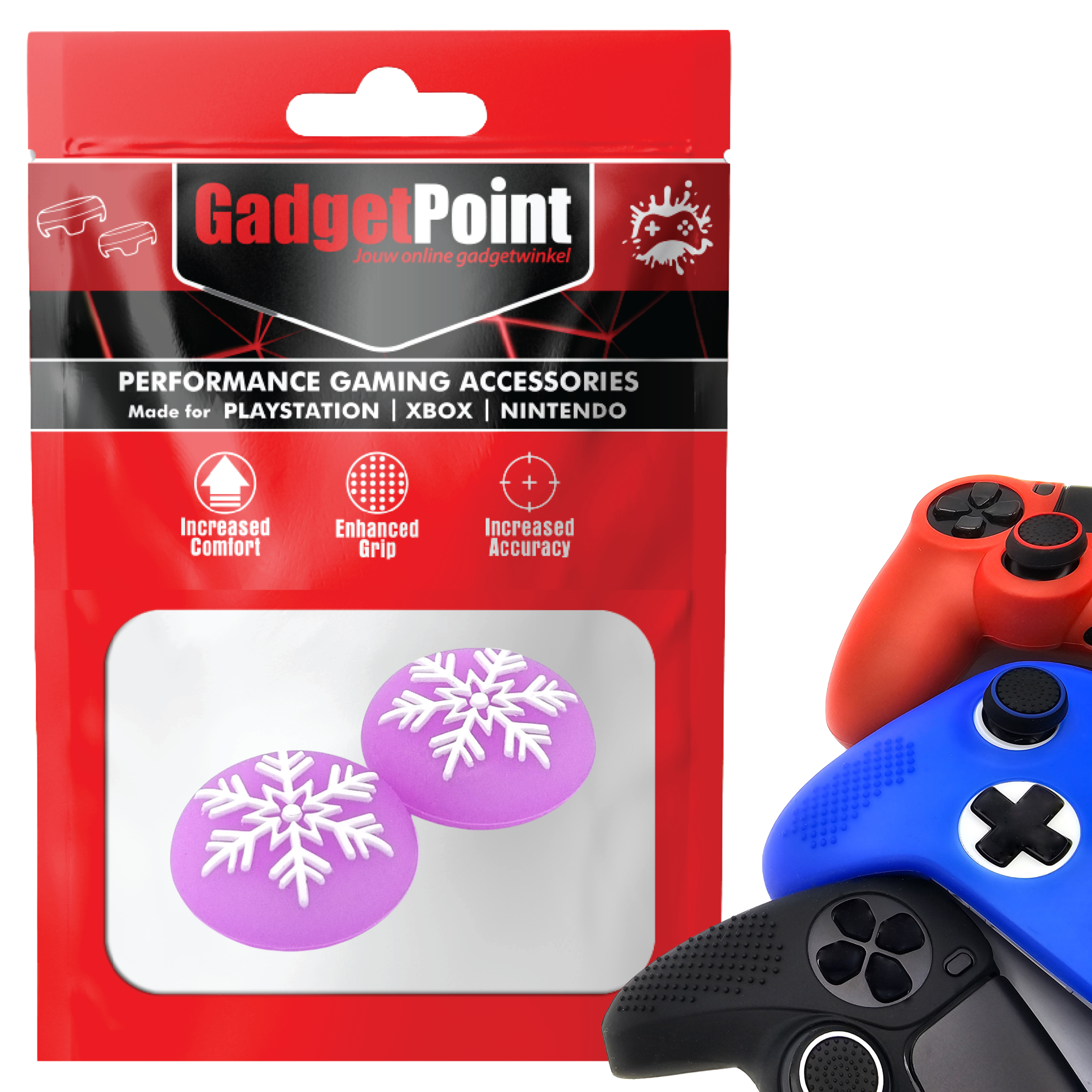 Thumb Grips voor PS5, PS4, PlayStation, Xbox Series X/S, One, 360 & Nintendo Switch Pro Controller - Gaming Thumbgrips - Performance Thumbsticks - Anti-Slip Joystick Caps - Bescherming Accessoires - Sneeuwvlok - Paars