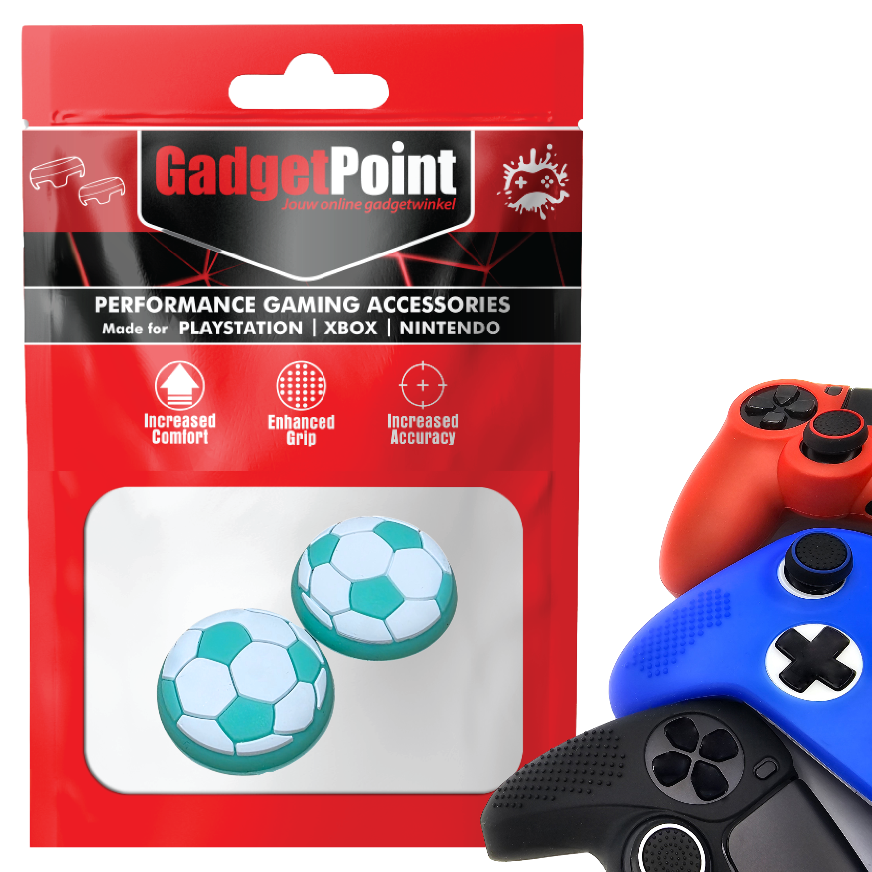 Thumb Grips voor PS5, PS4, PlayStation, Xbox Series X/S, One, 360 & Nintendo Switch Pro Controller - Gaming Thumbgrips - Performance Thumbsticks - Anti-Slip Joystick Caps - Bescherming Accessoires - Voetbal - Wit met Groen
