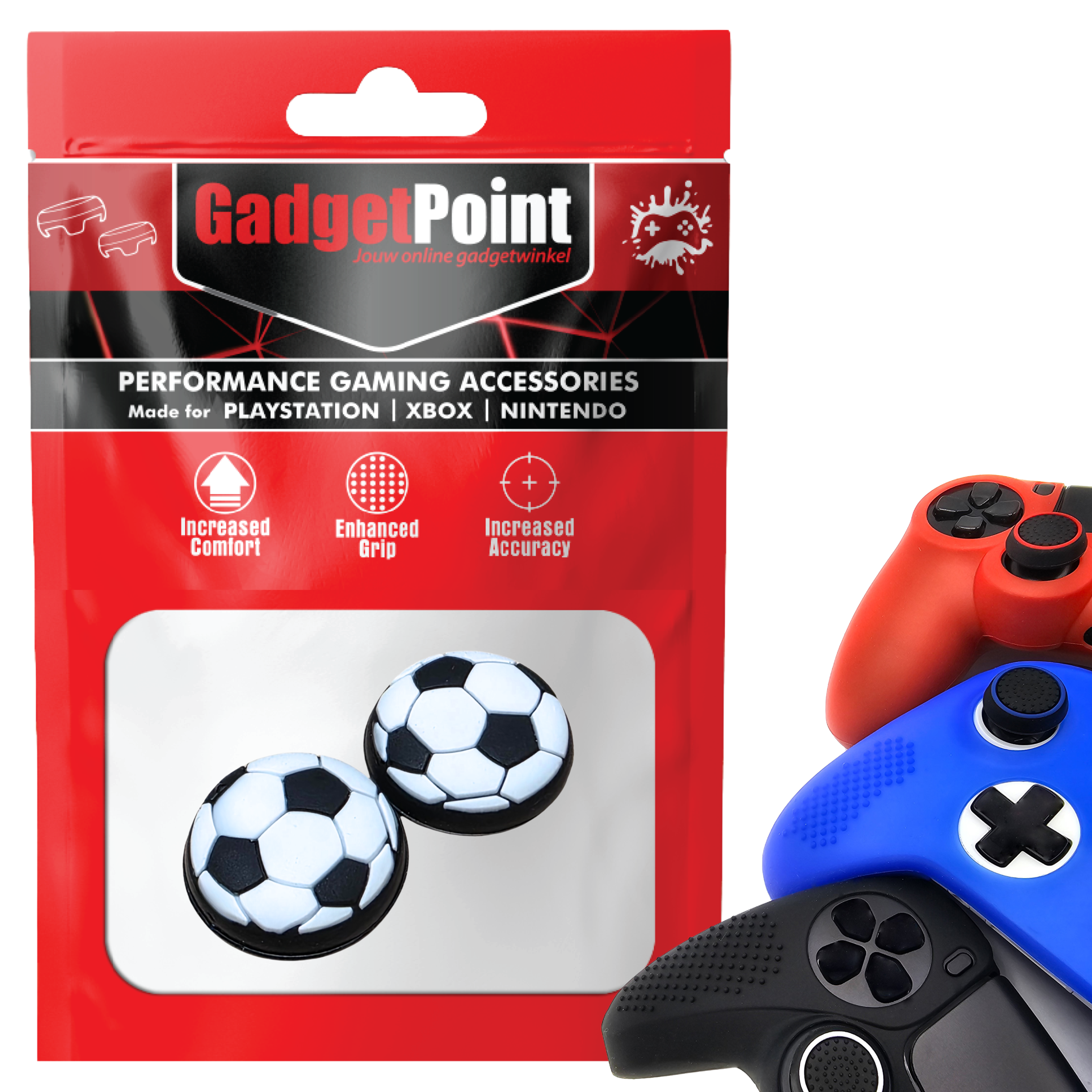 Thumb Grips voor PS5, PS4, PlayStation, Xbox Series X/S, One, 360 & Nintendo Switch Pro Controller - Gaming Thumbgrips - Performance Thumbsticks - Anti-Slip Joystick Caps - Bescherming Accessoires - Voetbal - Zwart
