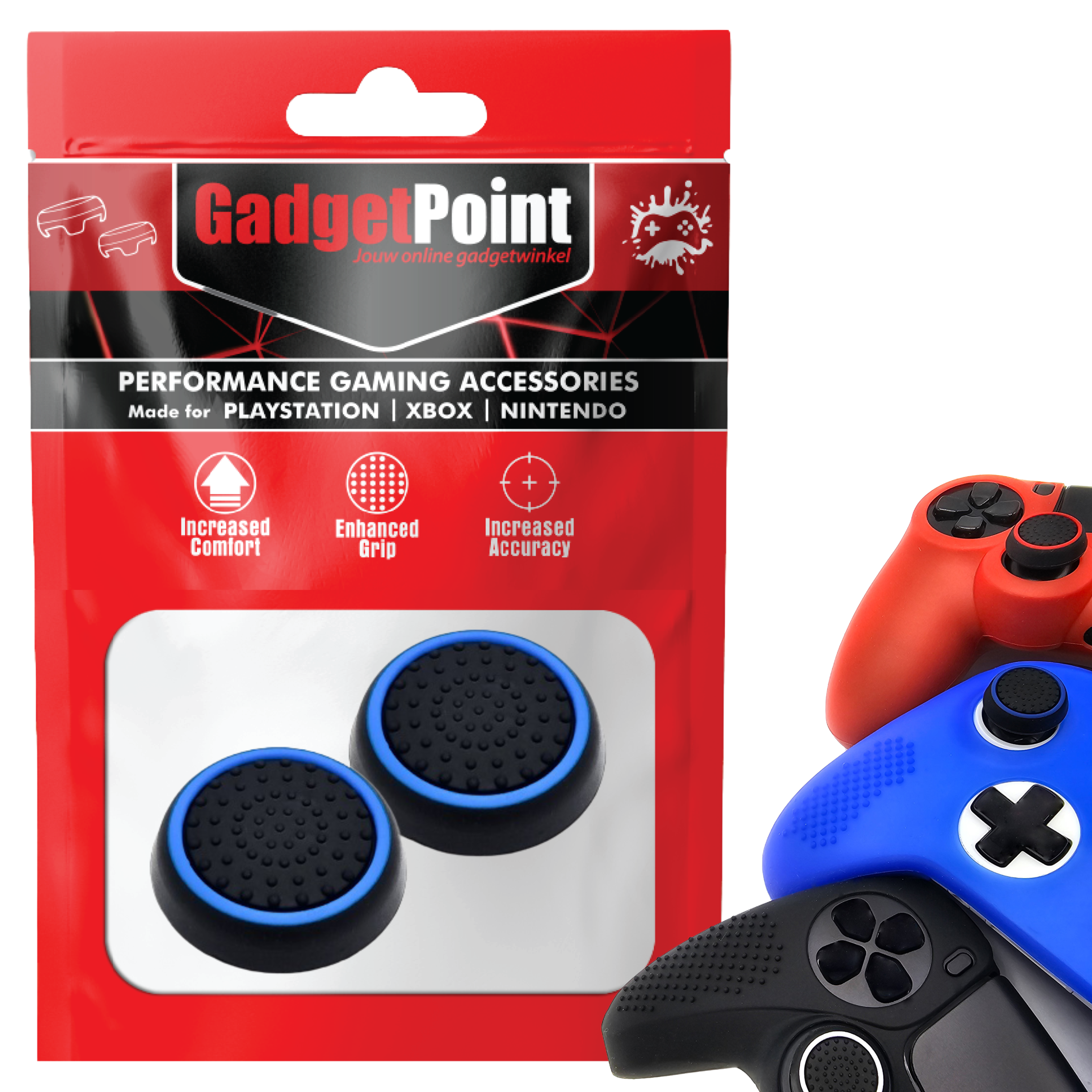 Thumb Grips voor PS5, PS4, PlayStation, Xbox Series X/S, One, 360 & Nintendo Switch Pro Controller - Gaming Thumbgrips - Performance Thumbsticks - Anti-Slip Joystick Caps - Bescherming Accessoires - Zwart/Lichtblauw