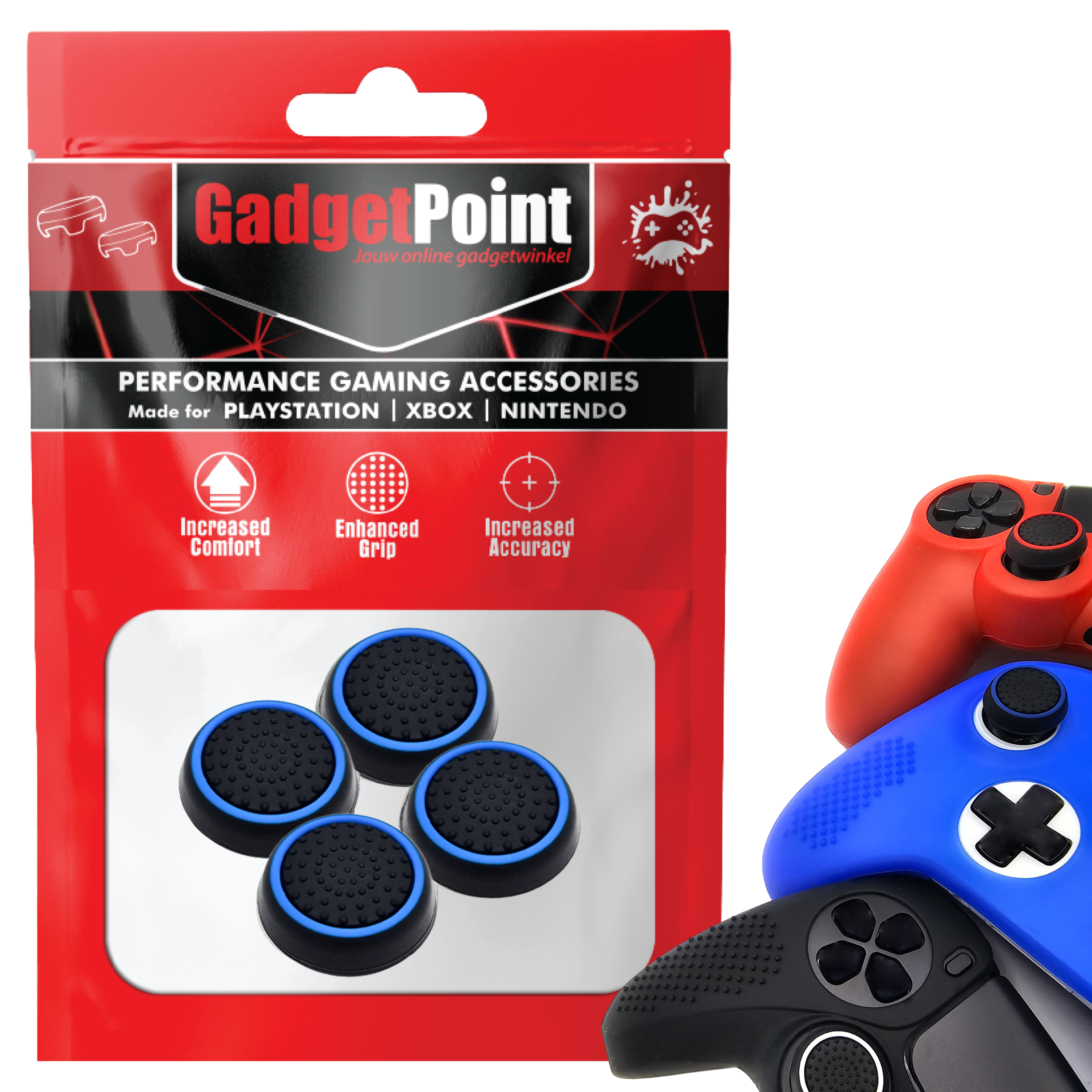 Thumb Grips voor PS5, PS4, PlayStation, Xbox Series X/S, One, 360 & Nintendo Switch Pro Controller - Gaming Thumbgrips - Performance Thumbsticks - Anti-Slip Joystick Caps - Bescherming Accessoires - Zwart/Lichtblauw