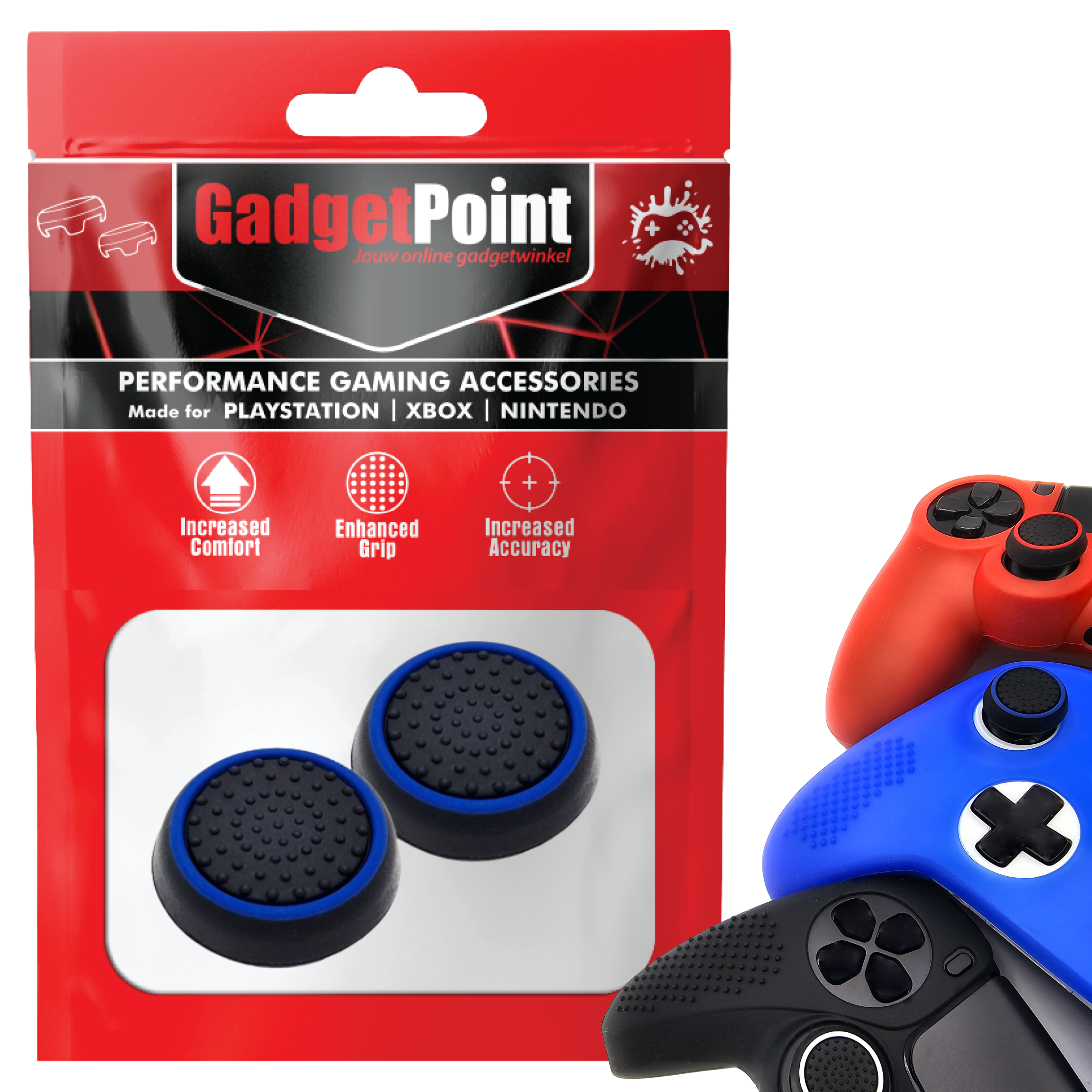 Thumb Grips voor PS5, PS4, PlayStation, Xbox Series X/S, One, 360 & Nintendo Switch Pro Controller - Gaming Thumbgrips - Performance Thumbsticks - Anti-Slip Joystick Caps - Bescherming Accessoires - Zwart/Blauw