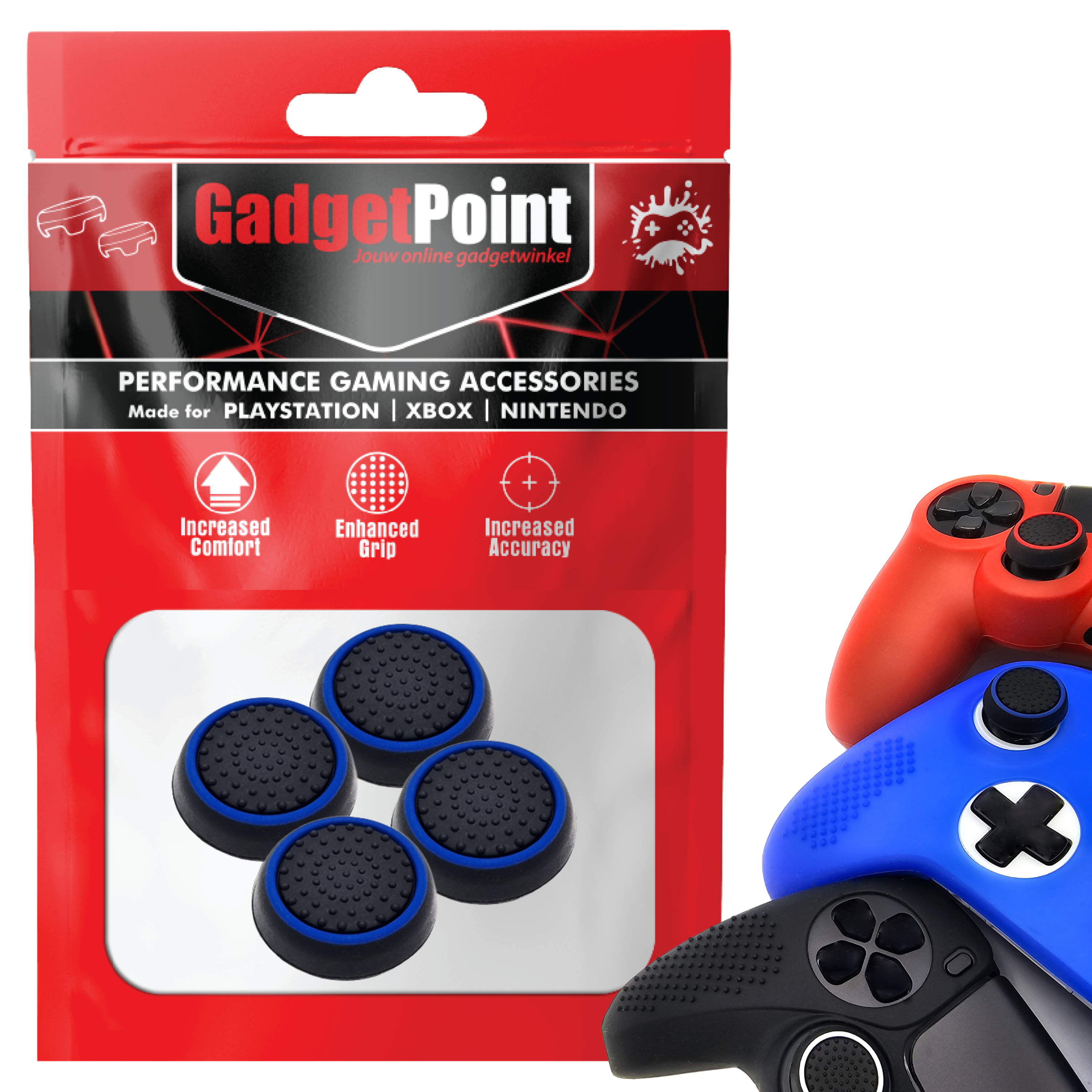 Thumb Grips voor PS5, PS4, PlayStation, Xbox Series X/S, One, 360 & Nintendo Switch Pro Controller - Gaming Thumbgrips - Performance Thumbsticks - Anti-Slip Joystick Caps - Bescherming Accessoires - Zwart met Blauw