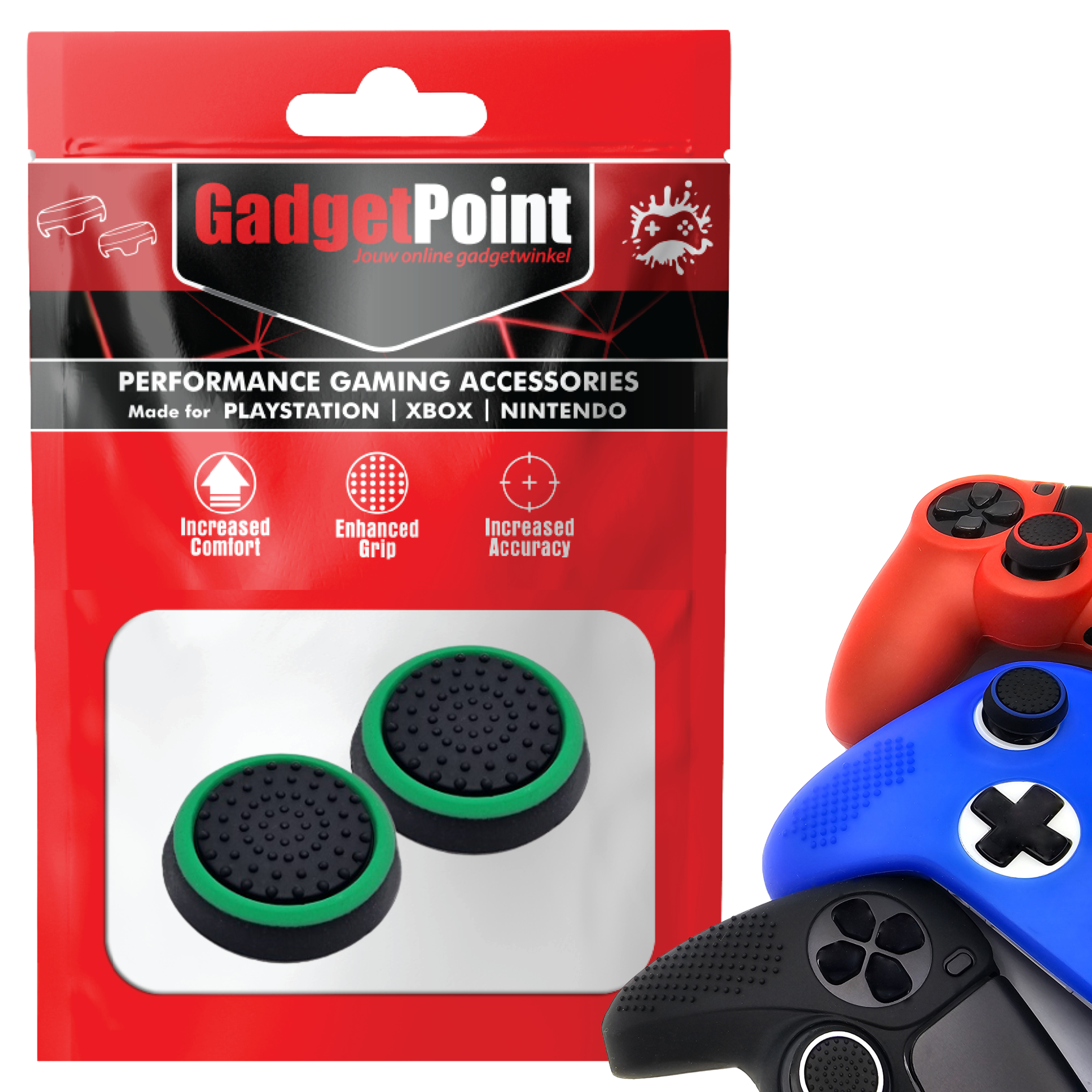 Thumb Grips voor PS5, PS4, PlayStation, Xbox Series X/S, One, 360 & Nintendo Switch Pro Controller - Gaming Thumbgrips - Performance Thumbsticks - Anti-Slip Joystick Caps - Bescherming Accessoires - Zwart/Groen