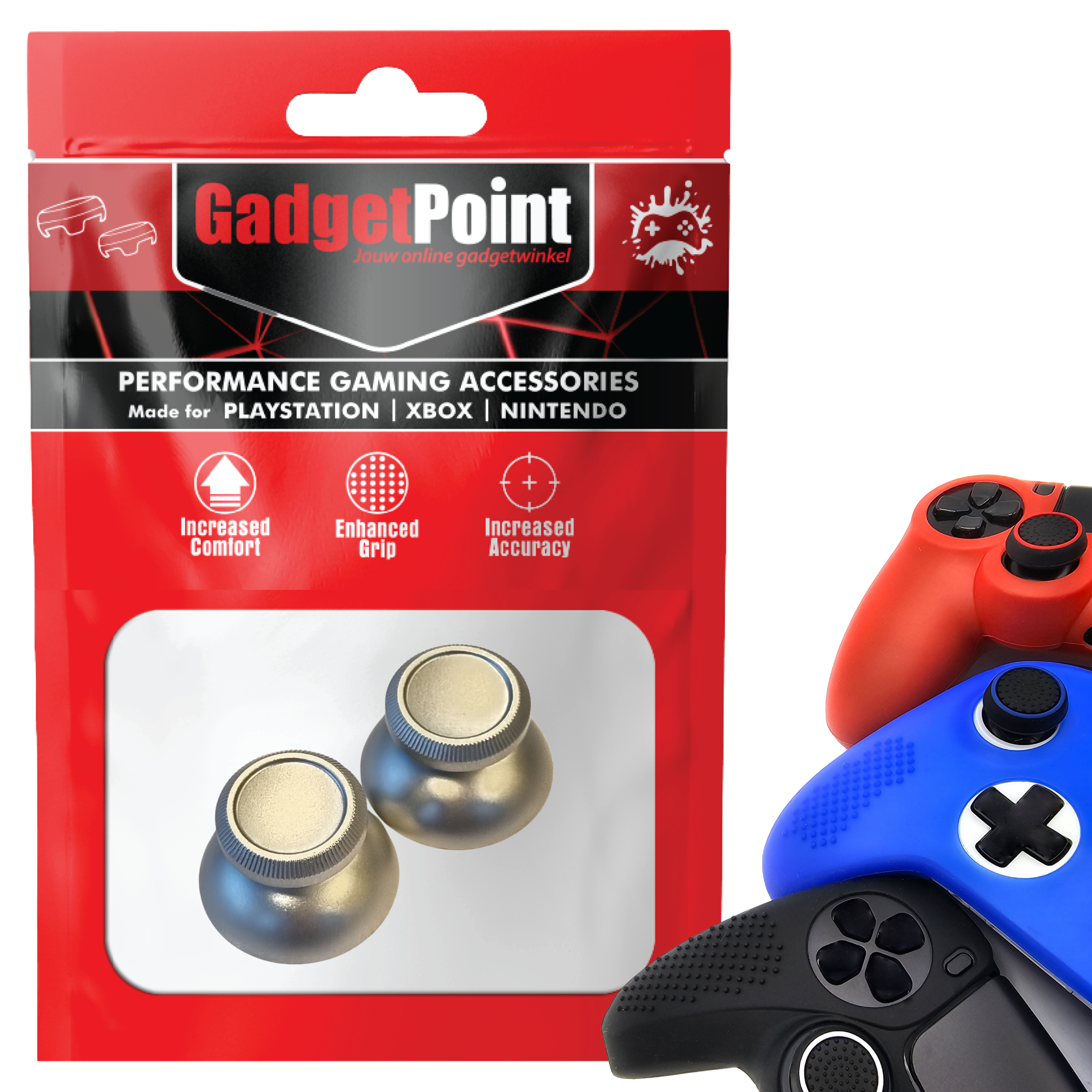 Daumengriffe für PS5, PS4, PlayStation, Xbox Series X/S, One, 360 und Nintendo Switch Pro Controller – Gaming-Daumengriffe – Performance-Thumbsticks – Anti-Rutsch-Joystick-Kappen – Schutzzubehör – Glänzend – Silber