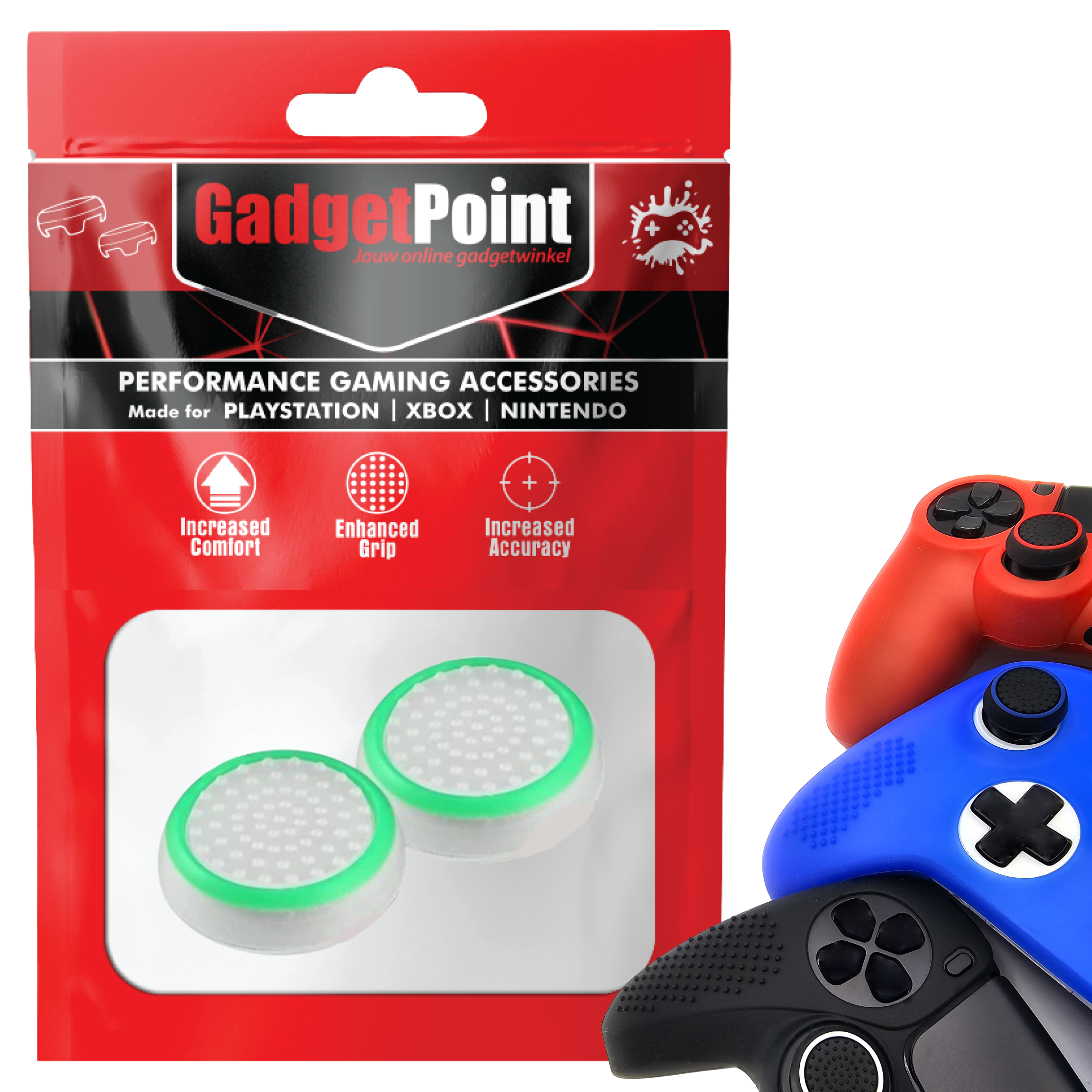 Thumb Grips voor PS5, PS4, PlayStation, Xbox Series X/S, One, 360 & Nintendo Switch Pro Controller - Gaming Thumbgrips - Performance Thumbsticks - Anti-Slip Joystick Caps - Bescherming Accessoires - Wit/Groen
