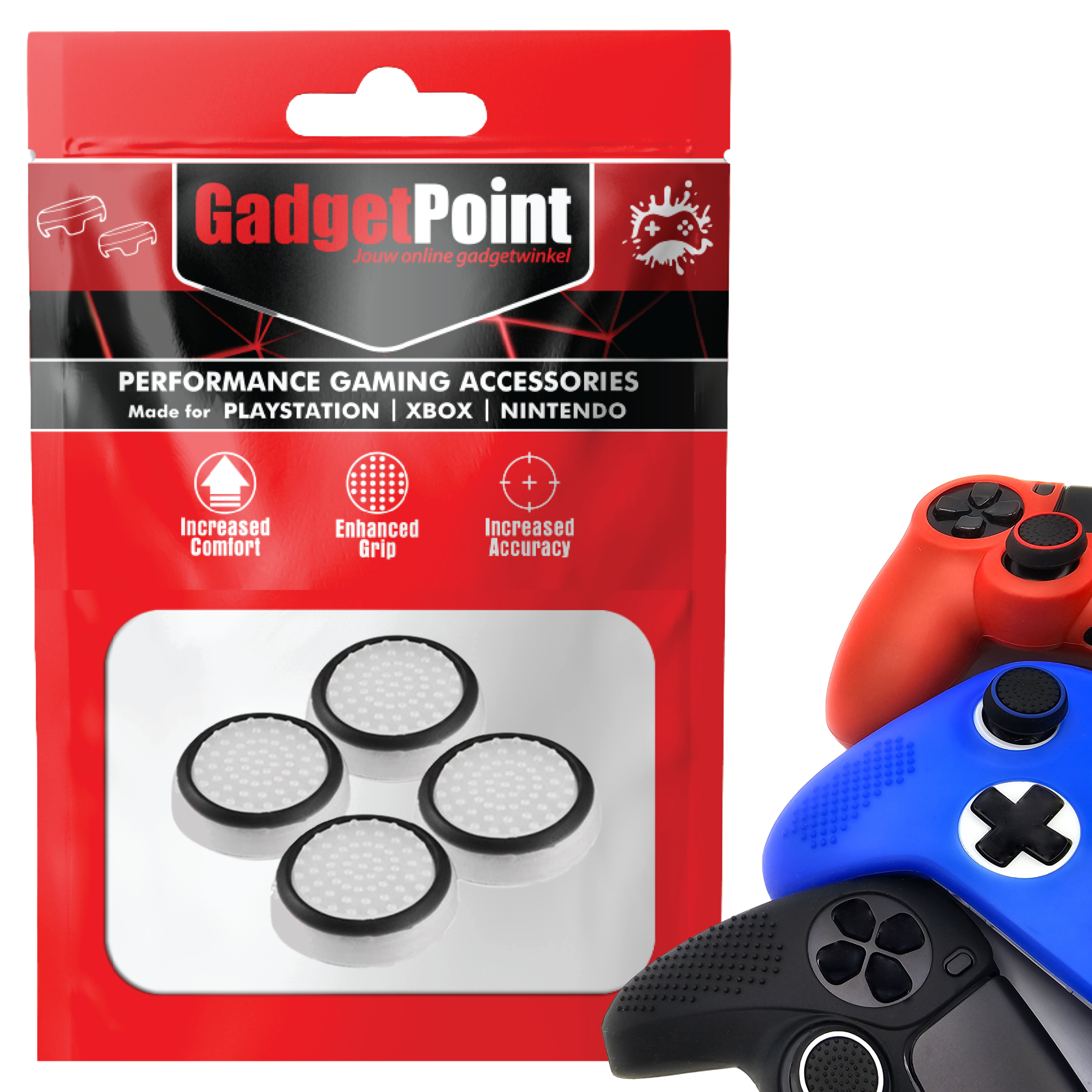 Daumengriffe für PS5, PS4, PlayStation, Xbox Series X/S, One, 360 und Nintendo Switch Pro Controller – Gaming-Daumengriffe – Performance-Thumbsticks – Anti-Rutsch-Joystick-Kappen – Schutzzubehör – Weiß mit Schwarz