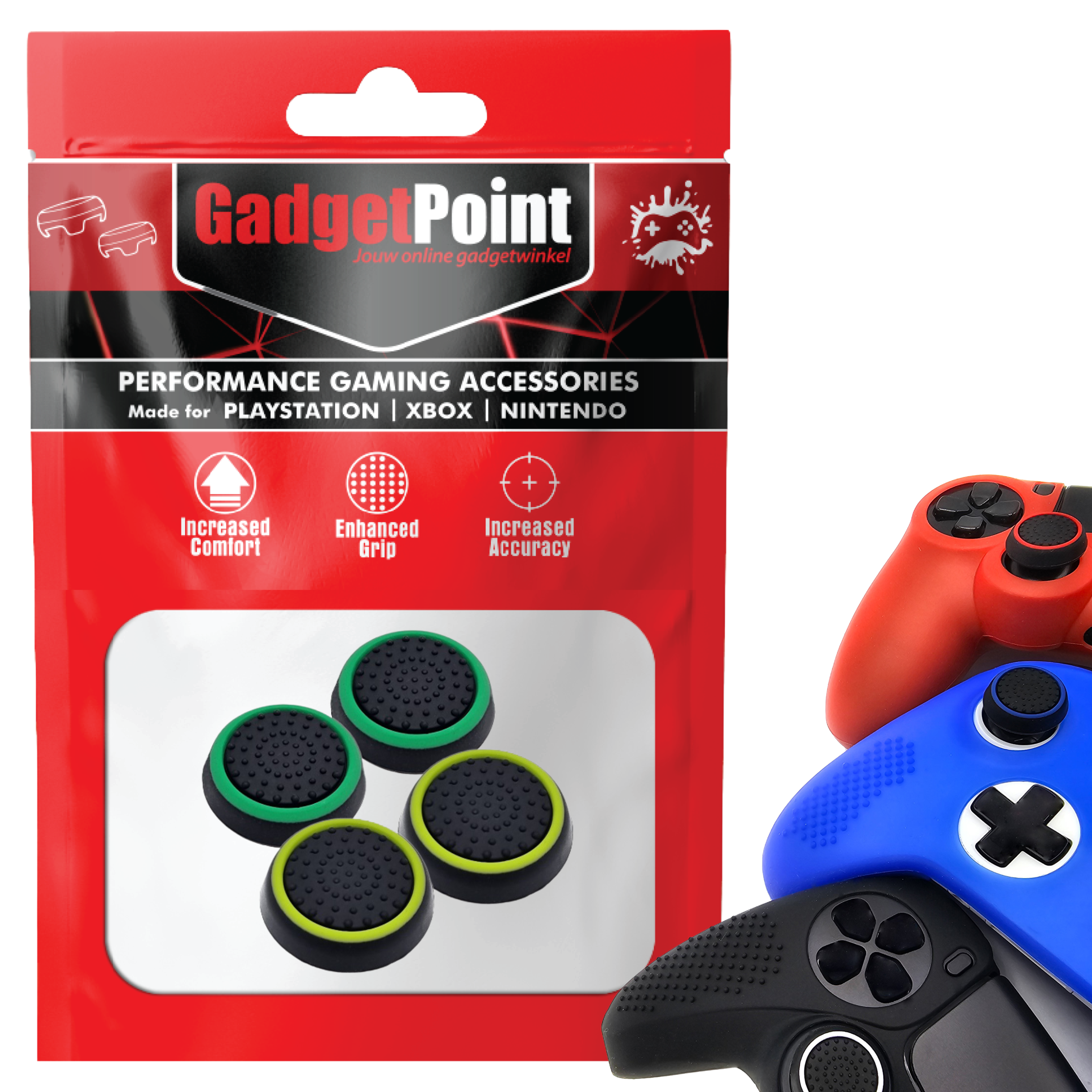 Thumb Grips voor PS5, PS4, PlayStation, Xbox Series X/S, One, 360 & Nintendo Switch Pro Controller - Gaming Thumbgrips - Performance Thumbsticks - Anti-Slip Joystick Caps - Bescherming Accessoires - Zwart Lichtgroen en Zwart Groen
