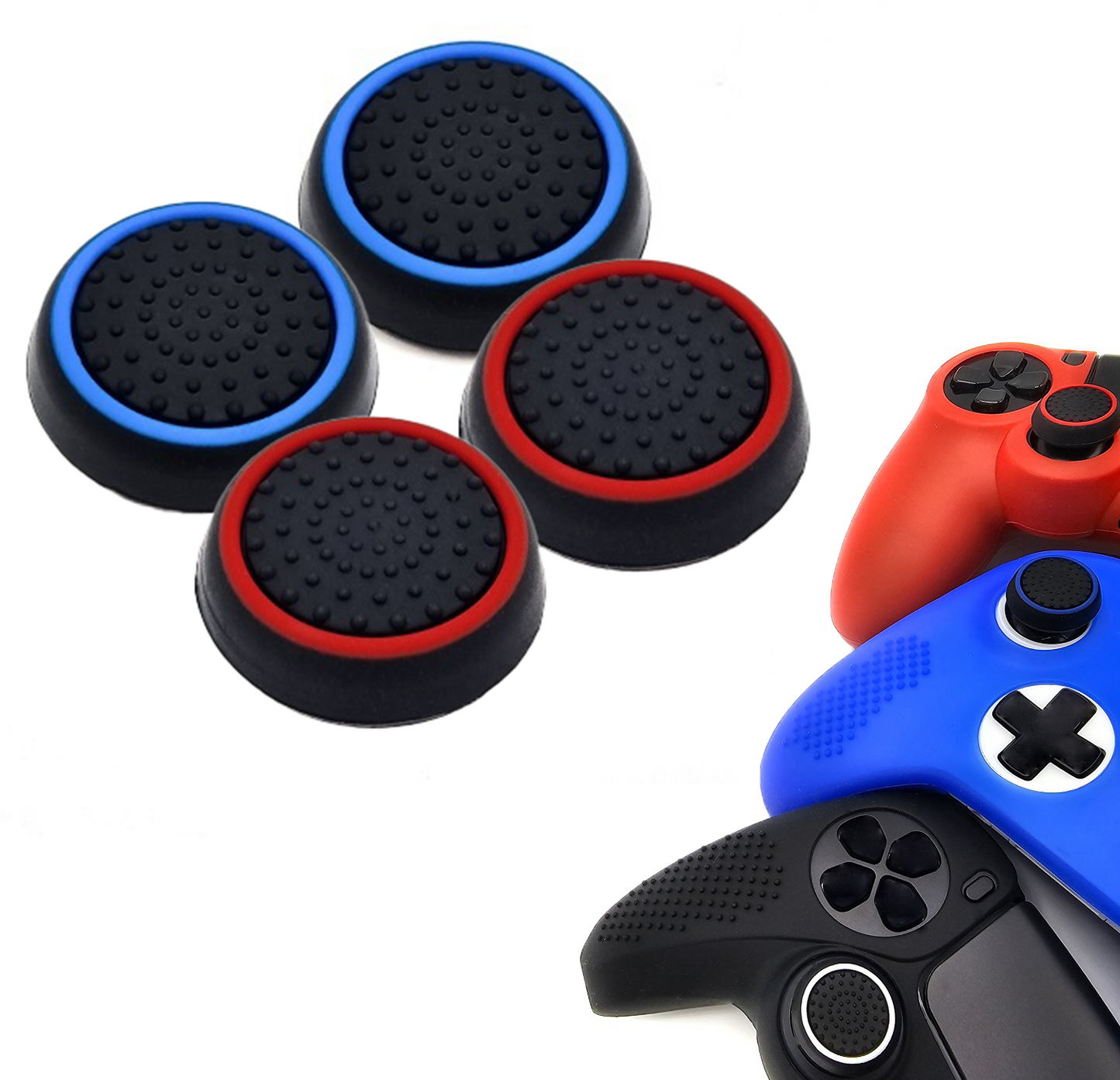 Gaming Thumbgrips | Performance Antislip Thumbsticks | Joystick Cap Thumb Grips | Zwart Lichtblauw en Zwart Rood | Accessoires geschikt voor Playstation PS4 PS5 & Xbox & Nintendo Pro Controller