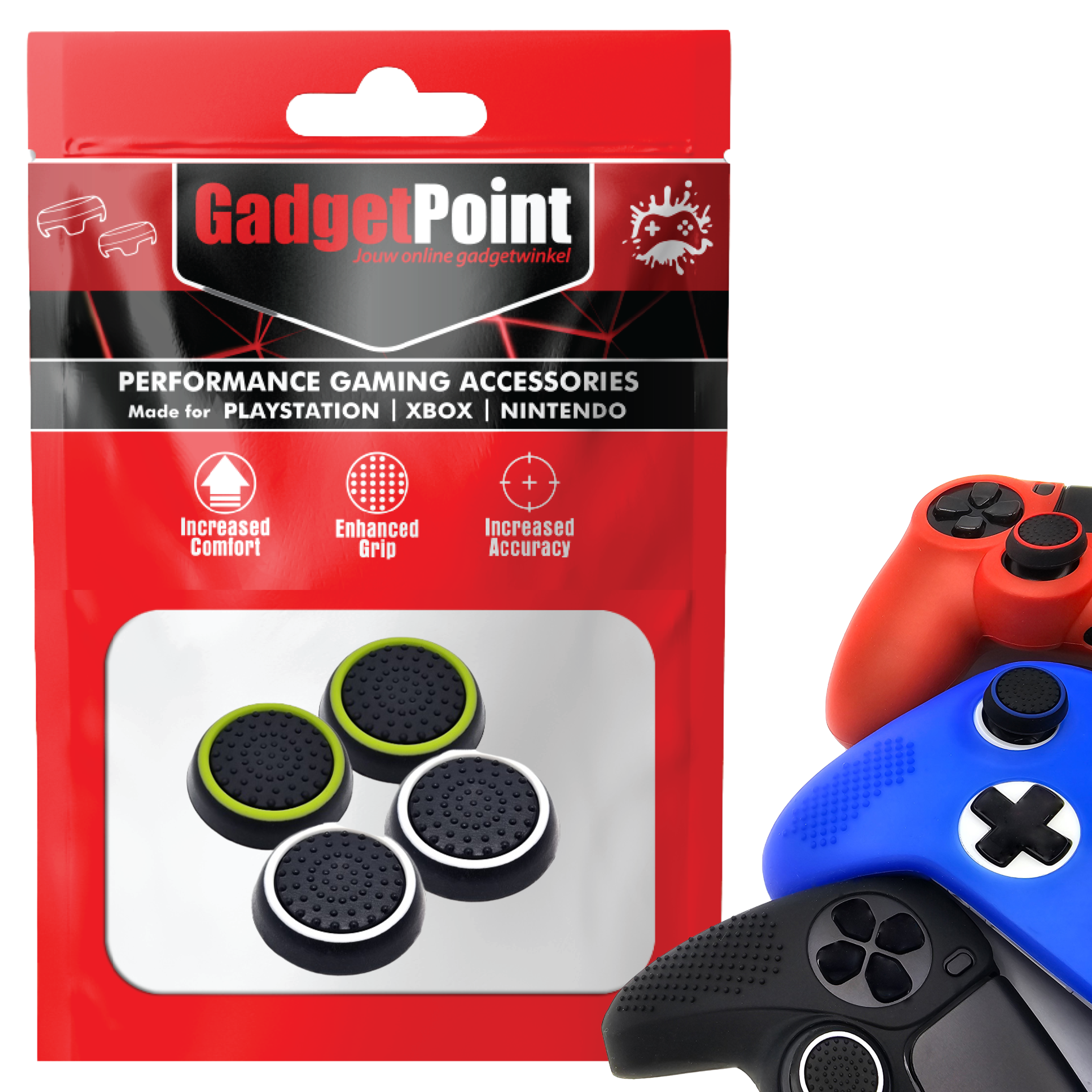 Thumb Grips voor PS5, PS4, PlayStation, Xbox Series X/S, One, 360 & Nintendo Switch Pro Controller - Gaming Thumbgrips - Performance Thumbsticks - Anti-Slip Joystick Caps - Bescherming Accessoires - Zwart Lichtgroen en Zwart Wit