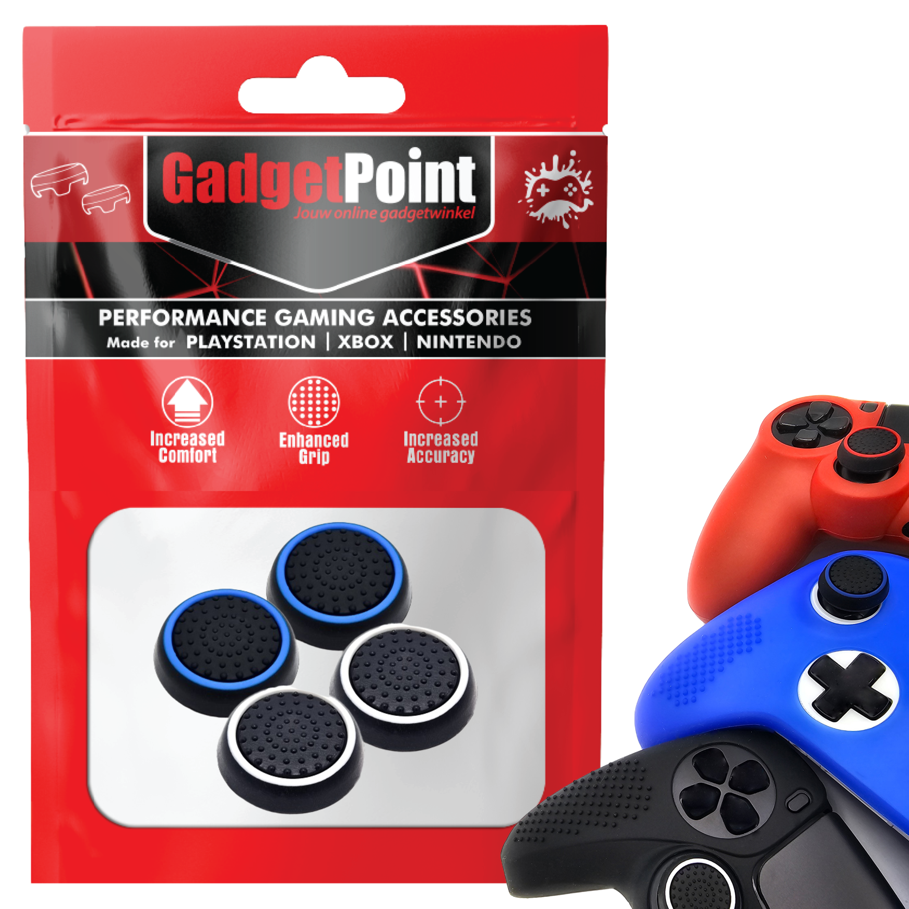 Thumb Grips voor PS5, PS4, PlayStation, Xbox Series X/S, One, 360 & Nintendo Switch Pro Controller - Gaming Thumbgrips - Performance Thumbsticks - Anti-Slip Joystick Caps - Bescherming Accessoires - Zwart Lichtblauw en Zwart Wit