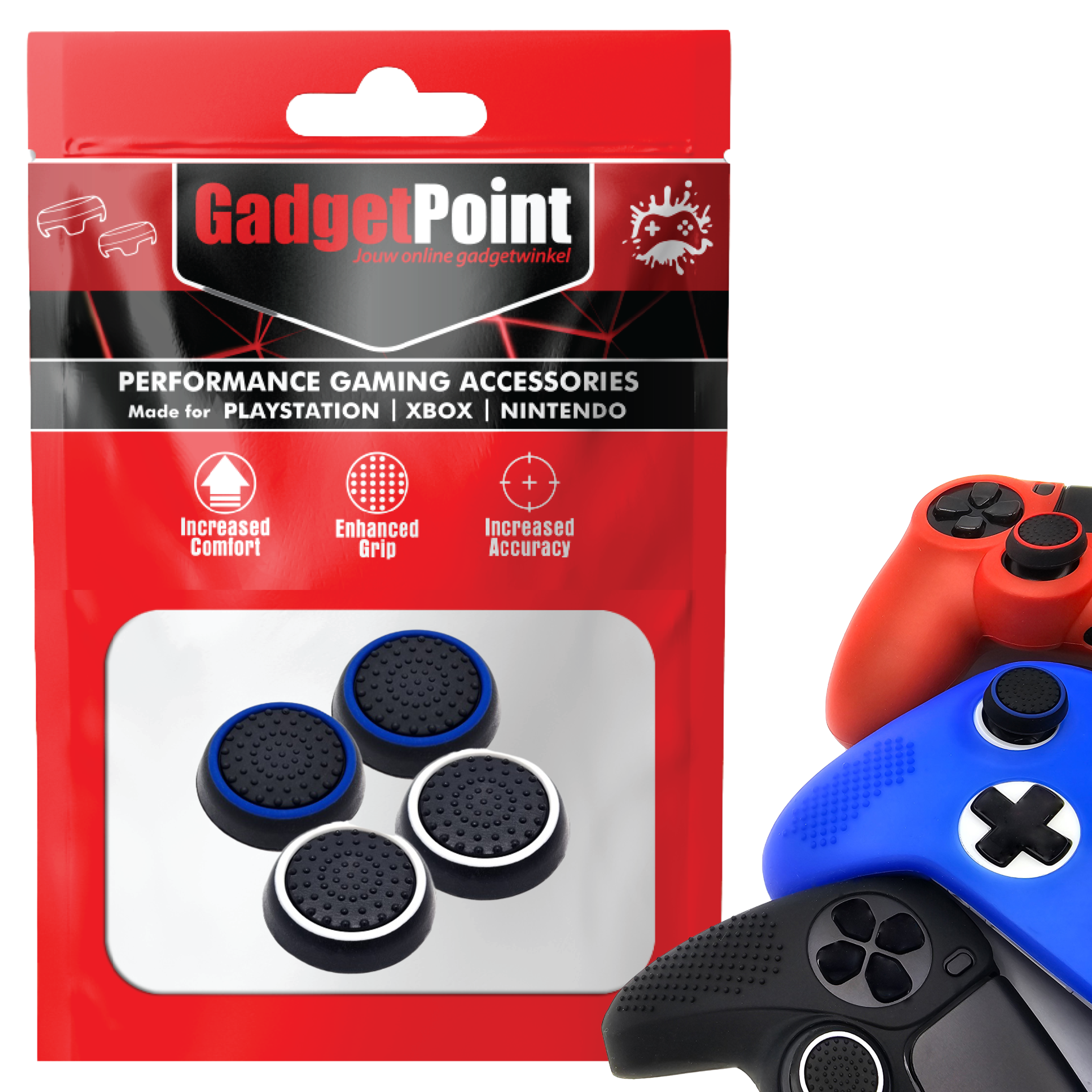 Thumb Grips voor PS5, PS4, PlayStation, Xbox Series X/S, One, 360 & Nintendo Switch Pro Controller - Gaming Thumbgrips - Performance Thumbsticks - Anti-Slip Joystick Caps - Bescherming Accessoires - Zwart Blauw en Zwart Wit