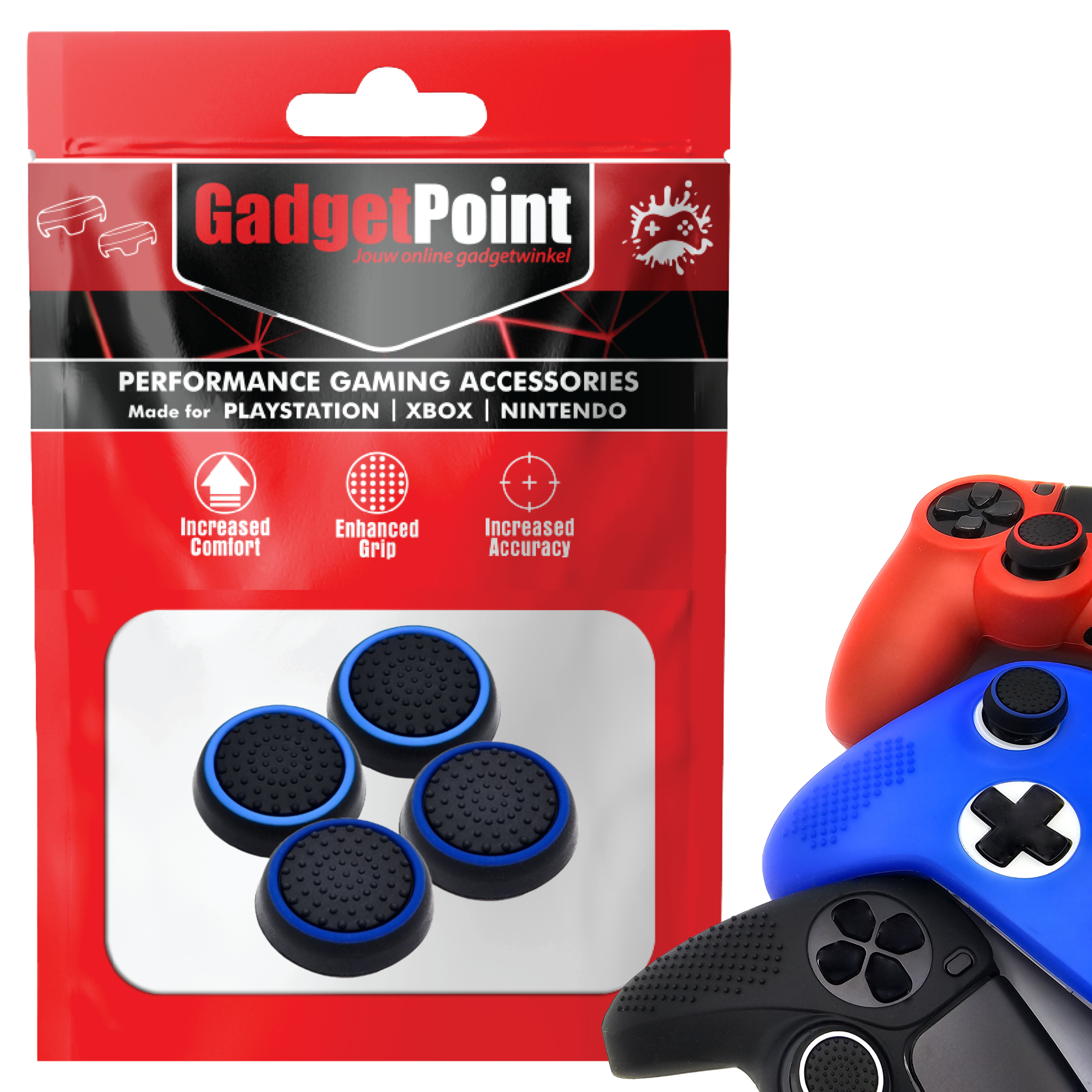 Thumb Grips voor PS5, PS4, PlayStation, Xbox Series X/S, One, 360 & Nintendo Switch Pro Controller - Gaming Thumbgrips - Performance Thumbsticks - Anti-Slip Joystick Caps - Bescherming Accessoires - Zwart Blauw en Zwart Lichtblauw