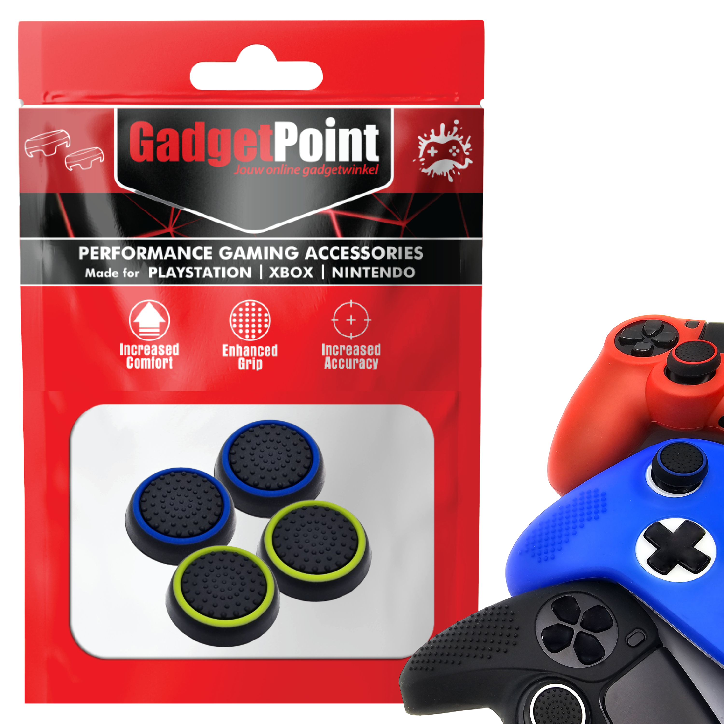 Thumb Grips voor PS5, PS4, PlayStation, Xbox Series X/S, One, 360 & Nintendo Switch Pro Controller - Gaming Thumbgrips - Performance Thumbsticks - Anti-Slip Joystick Caps - Bescherming Accessoires - Zwart Blauw en Zwart Lichtgroen