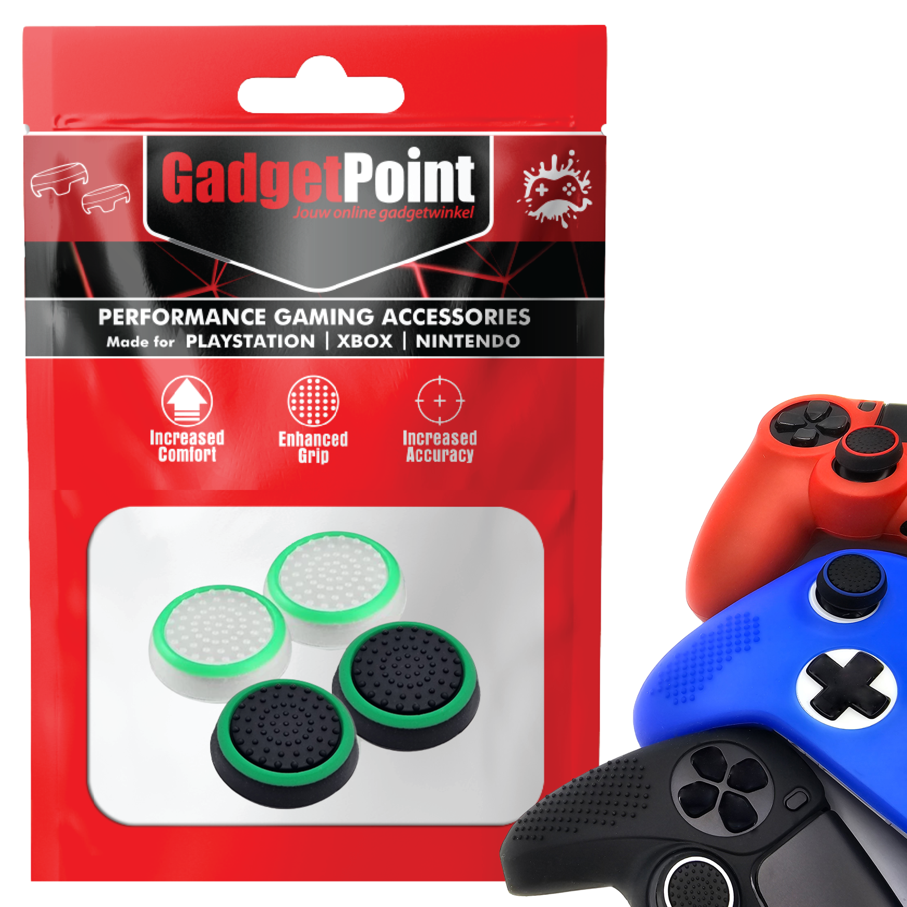 Thumb Grips voor PS5, PS4, PlayStation, Xbox Series X/S, One, 360 & Nintendo Switch Pro Controller - Gaming Thumbgrips - Performance Thumbsticks - Anti-Slip Joystick Caps - Bescherming Accessoires - Wit Groen en Zwart Groen