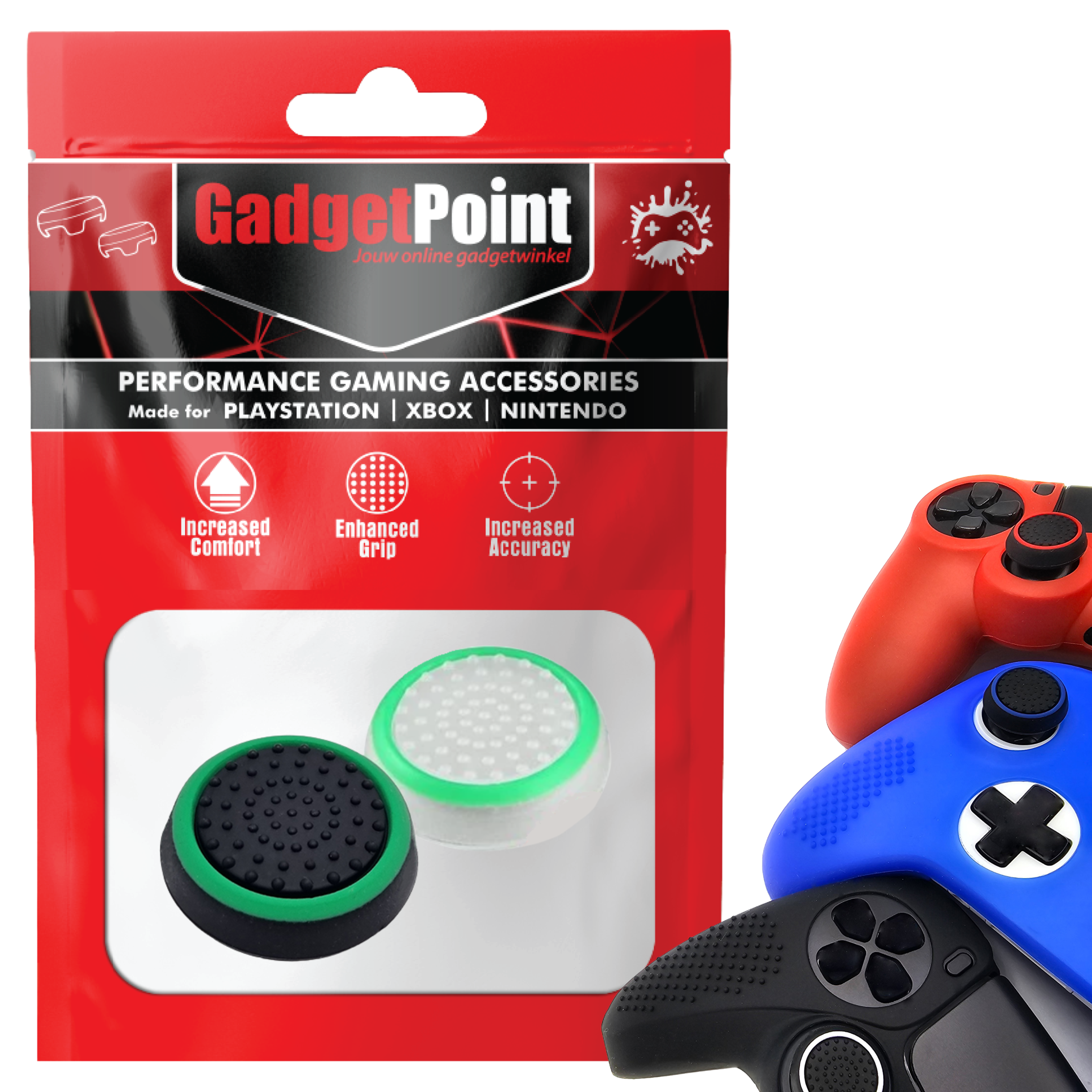 Thumb Grips voor PS5, PS4, PlayStation, Xbox Series X/S, One, 360 & Nintendo Switch Pro Controller - Gaming Thumbgrips - Performance Thumbsticks - Anti-Slip Joystick Caps - Bescherming Accessoires - Wit Groen/Zwart Groen