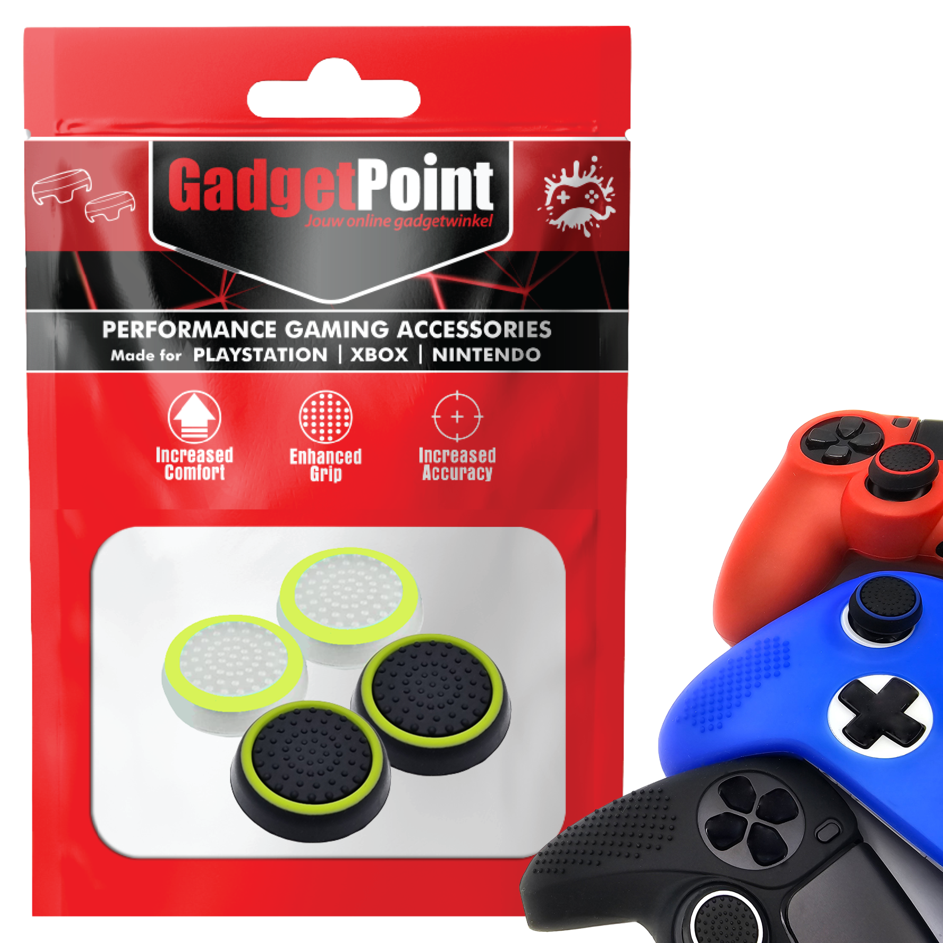 Thumb Grips voor PS5, PS4, PlayStation, Xbox Series X/S, One, 360 & Nintendo Switch Pro Controller - Gaming Thumbgrips - Performance Thumbsticks - Anti-Slip Joystick Caps - Bescherming Accessoires - Wit Lichtgroen en Zwart Lichtgroen