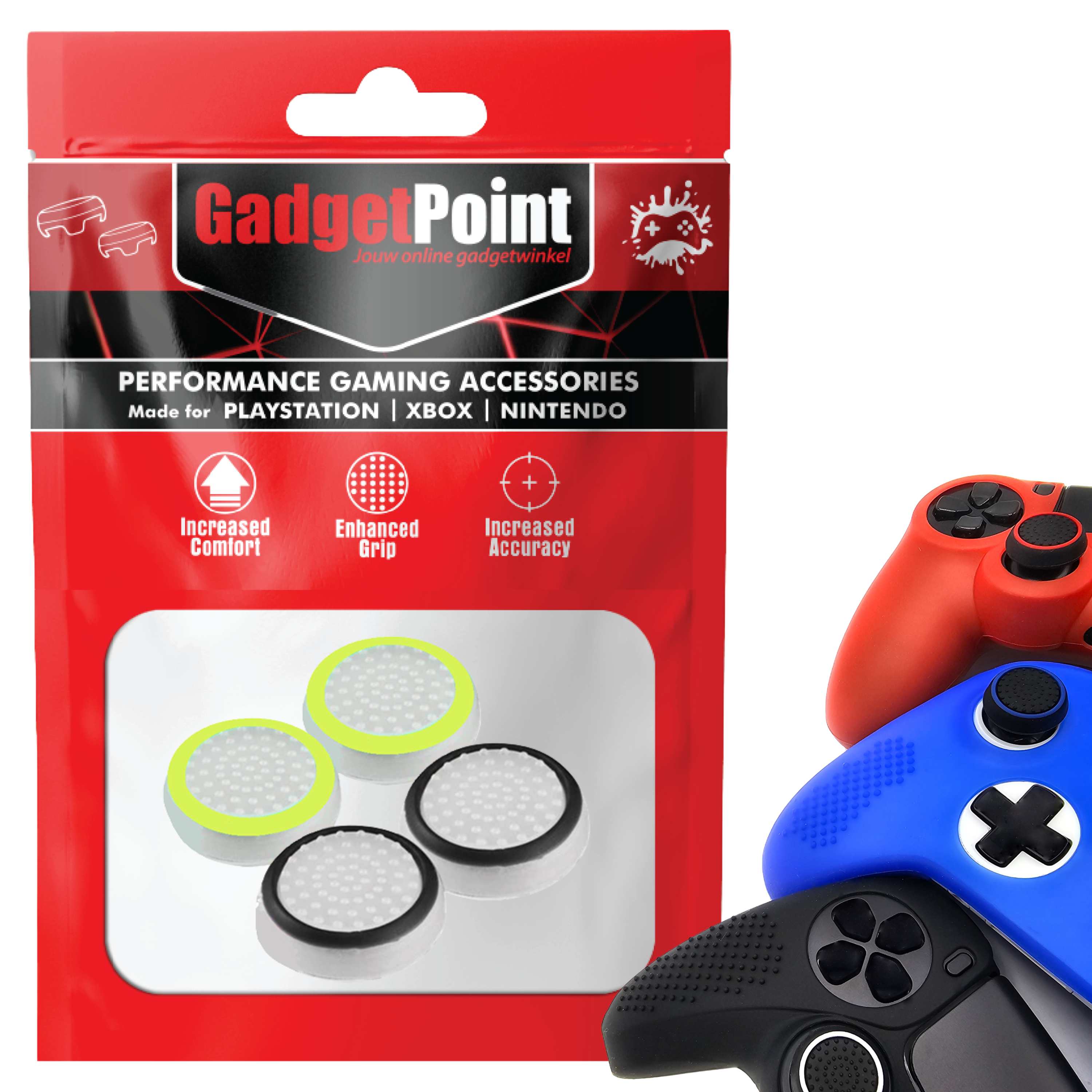 Thumb Grips voor PS5, PS4, PlayStation, Xbox Series X/S, One, 360 & Nintendo Switch Pro Controller - Gaming Thumbgrips - Performance Thumbsticks - Anti-Slip Joystick Caps - Bescherming Accessoires - Wit Zwart en Wit Lichtgroen