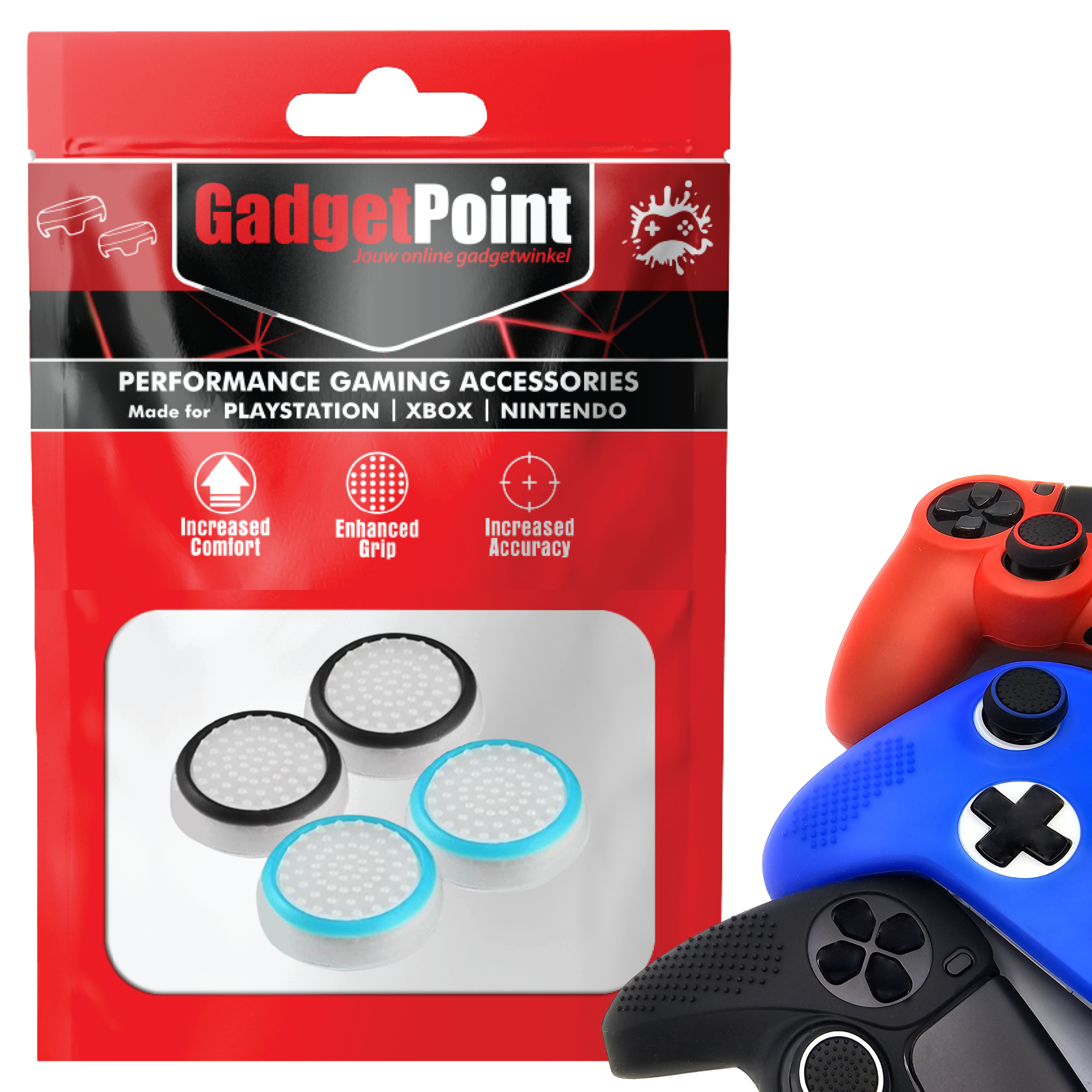 Thumb Grips voor PS5, PS4, PlayStation, Xbox Series X/S, One, 360 & Nintendo Switch Pro Controller - Gaming Thumbgrips - Performance Thumbsticks - Anti-Slip Joystick Caps - Bescherming Accessoires - Wit Zwart en Wit Lichtblauw