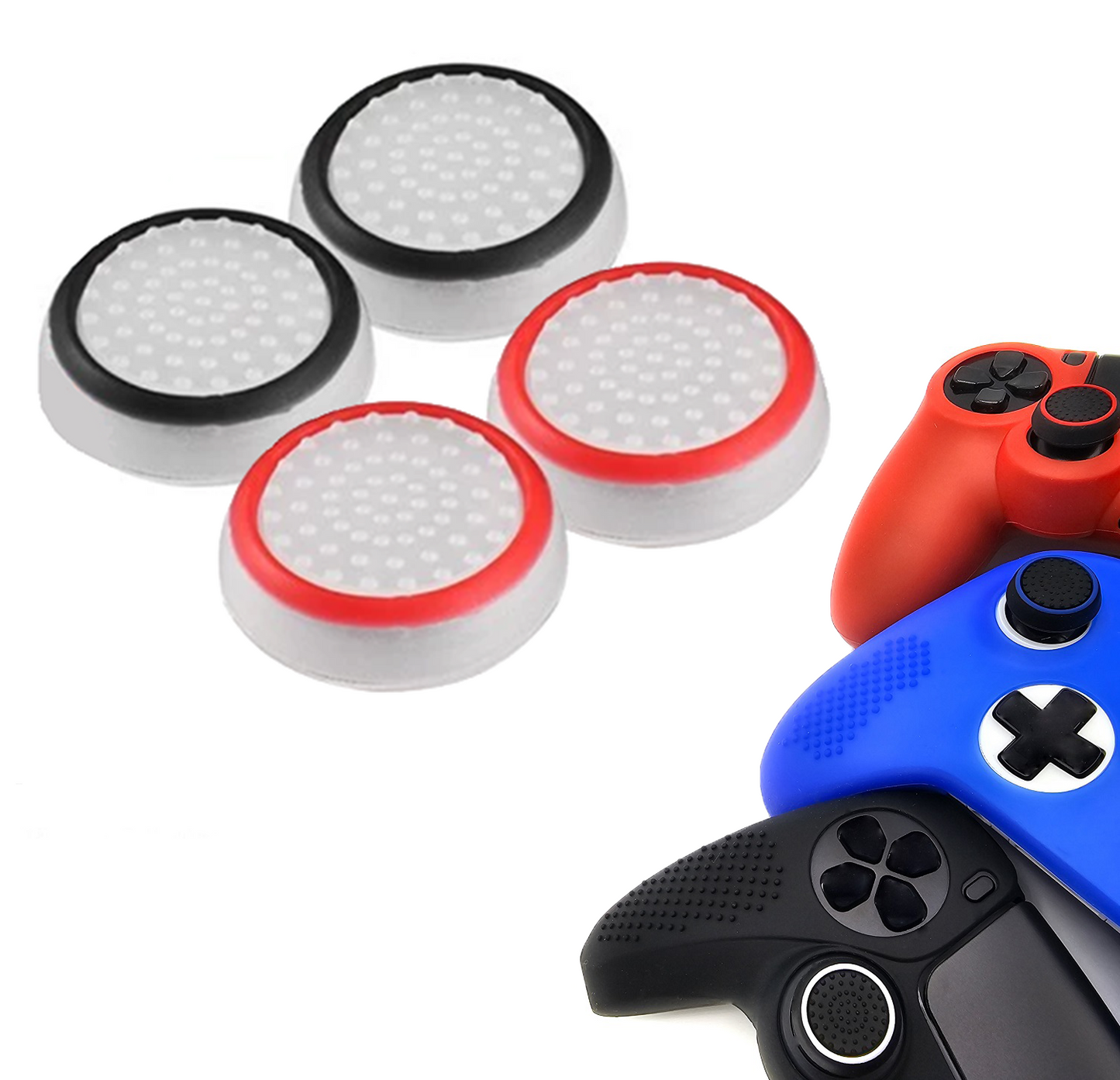 Gaming Thumbgrips | Performance Antislip Thumbsticks | Joystick Cap Thumb Grips | Wit Zwart en Wit Rood | Accessoires geschikt voor Playstation PS4 PS5 & Xbox & Nintendo Pro Controller