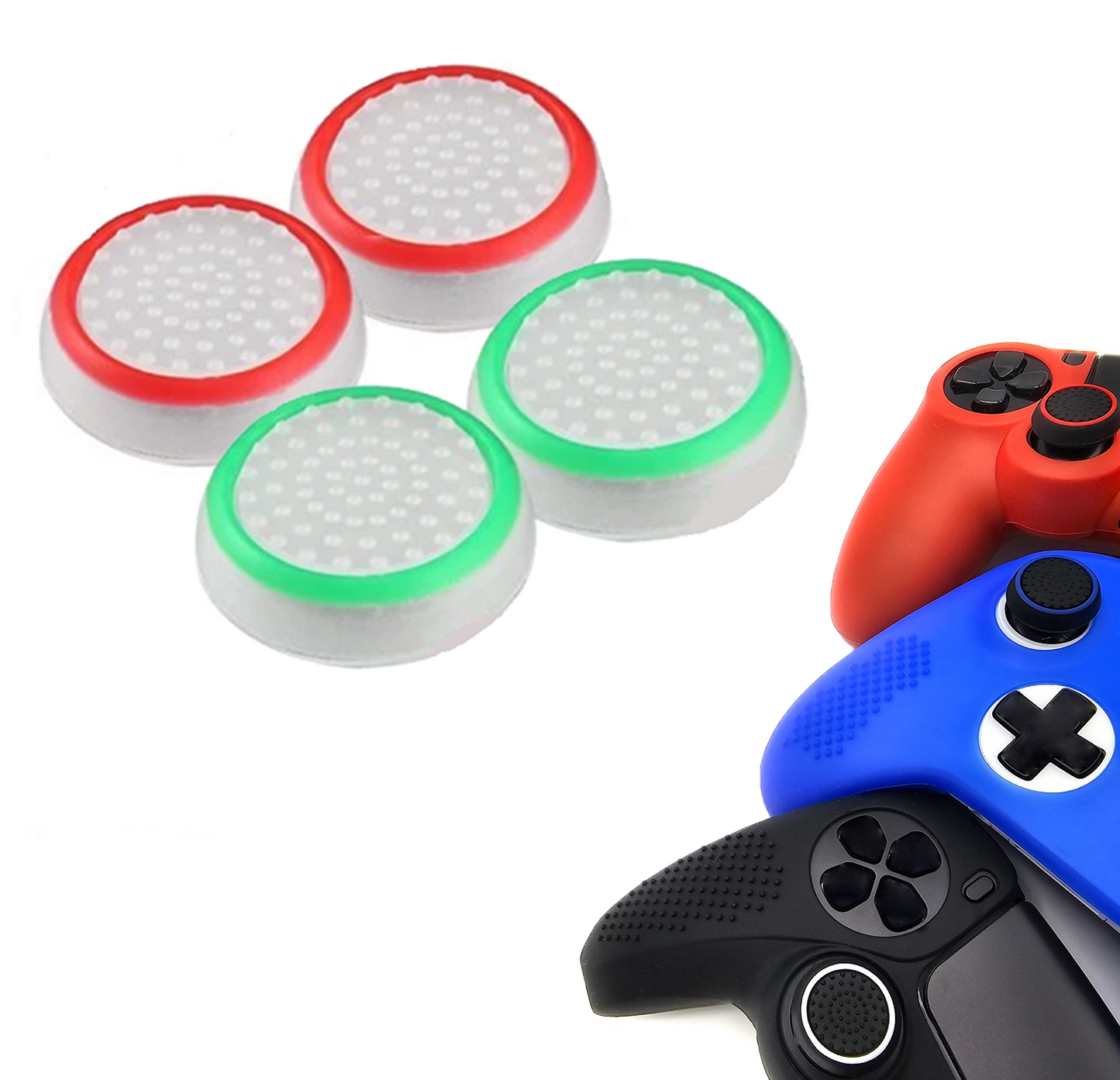 Gaming Thumbgrips | Performance Antislip Thumbsticks | Joystick Cap Thumb Grips | Wit Groen en Wit Rood | Accessoires geschikt voor Playstation PS4 PS5 & Xbox & Nintendo Pro Controller