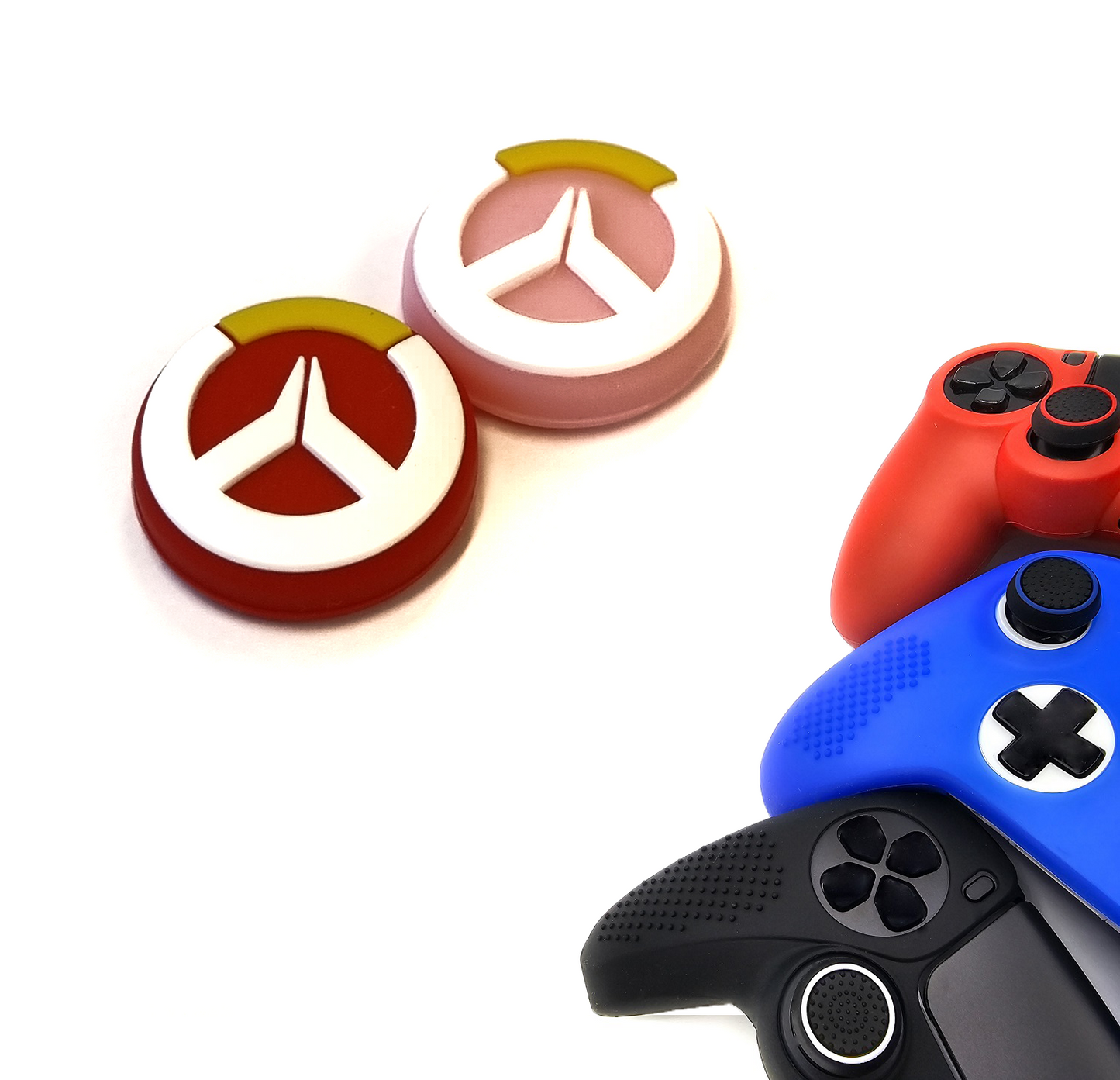 Gaming Thumbgrips | Performance Antislip Thumbsticks | Joystick Cap Thumb Grips | Roze/Rood met Wit/Geel | Accessoires geschikt voor Playstation PS4 PS5 & Xbox & Nintendo Pro Controller