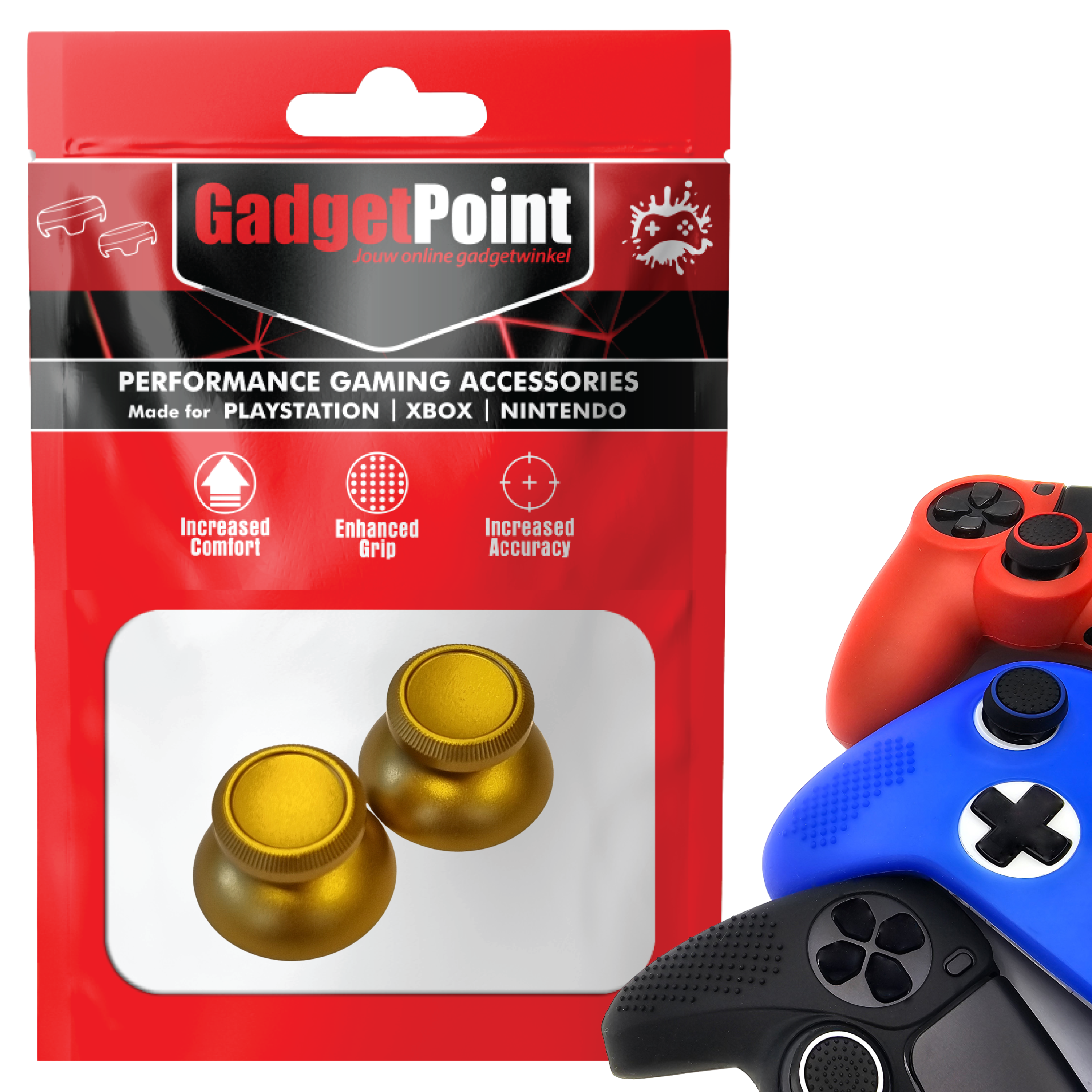 Thumb Grips voor PS5, PS4, PlayStation, Xbox Series X/S, One, 360 & Nintendo Switch Pro Controller - Gaming Thumbgrips - Performance Thumbsticks - Anti-Slip Joystick Caps - Bescherming Accessoires - Glimmend - Goud