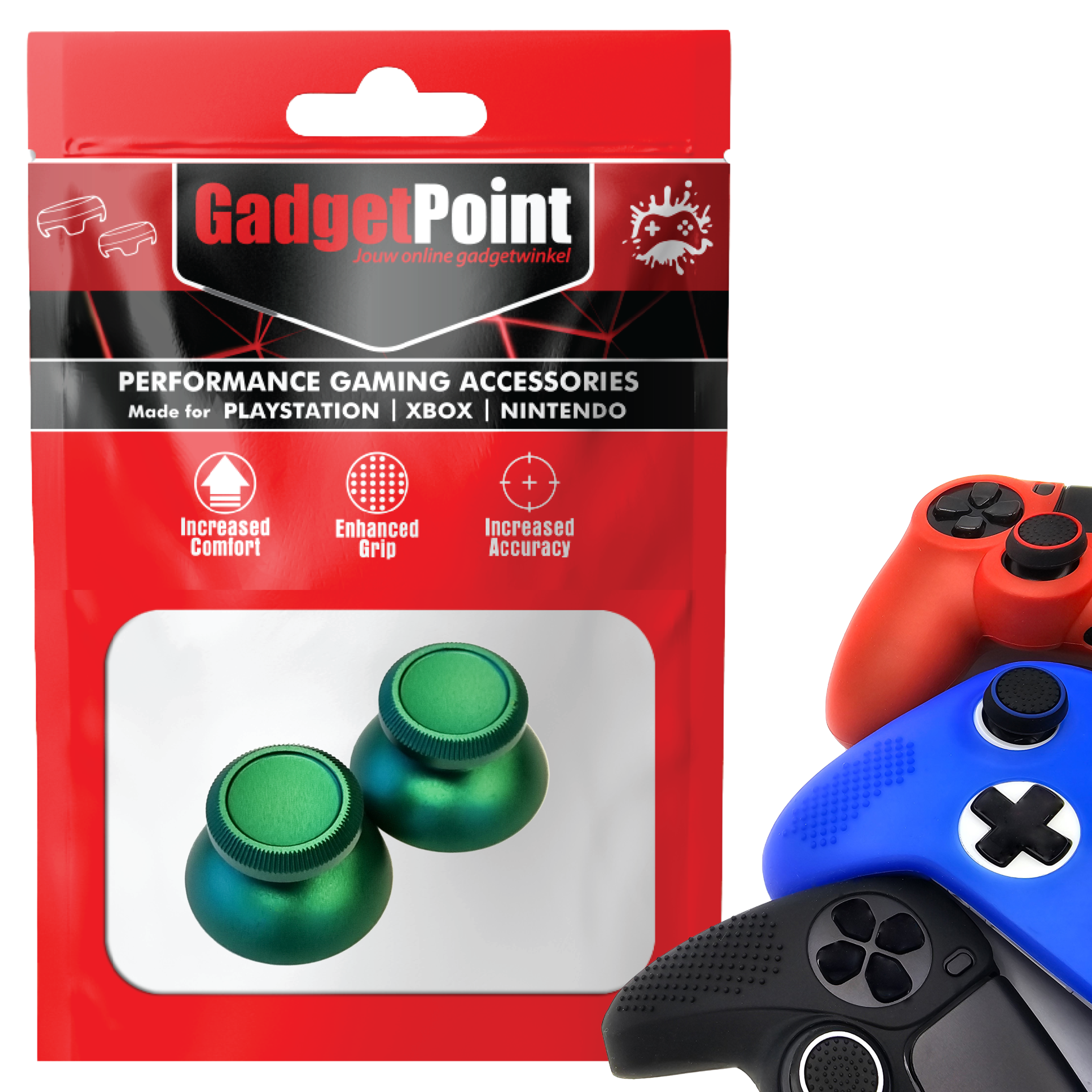Thumb Grips voor PS5, PS4, PlayStation, Xbox Series X/S, One, 360 & Nintendo Switch Pro Controller - Gaming Thumbgrips - Performance Thumbsticks - Anti-Slip Joystick Caps - Bescherming Accessoires - Glimmend - Groen