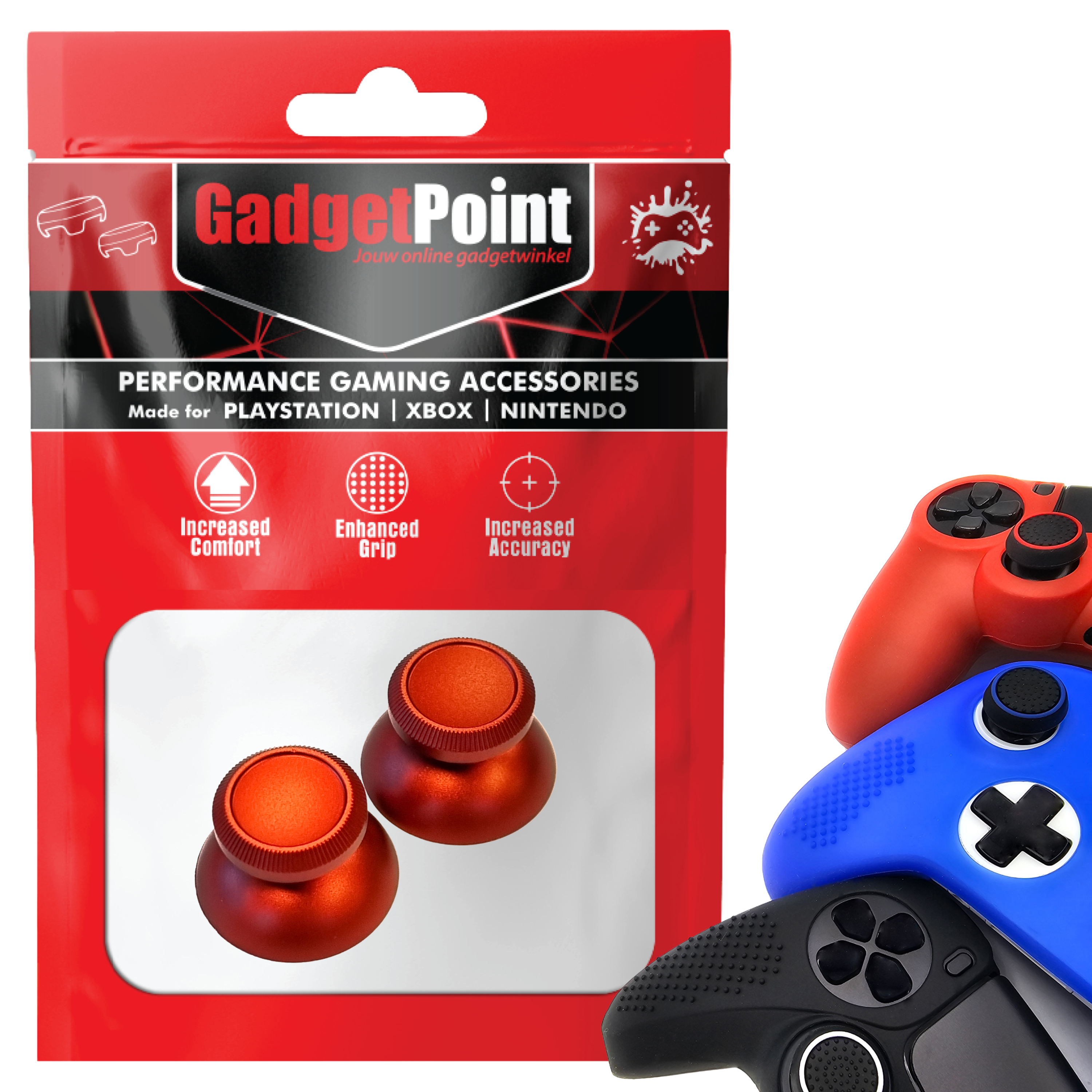 Thumb Grips voor PS5, PS4, PlayStation, Xbox Series X/S, One, 360 & Nintendo Switch Pro Controller - Gaming Thumbgrips - Performance Thumbsticks - Anti-Slip Joystick Caps - Bescherming Accessoires - Glimmend - Rood